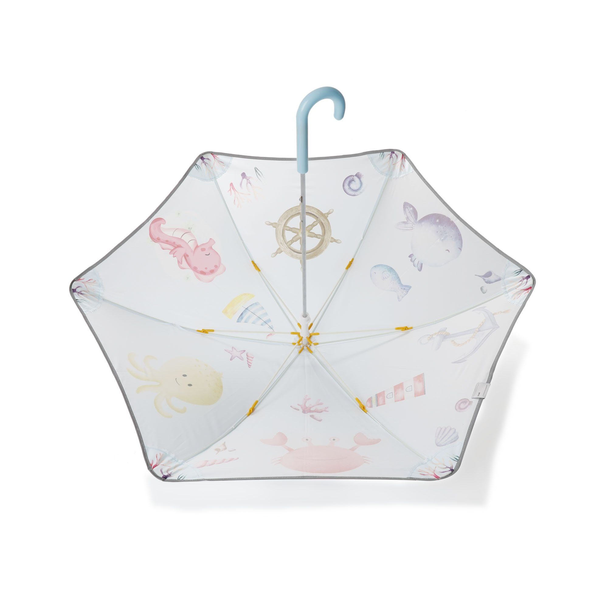 Sonia Originelli Taschenregenschirm maritim Fische reflektierend Kinder Regenschirm Krabbe Leuchtturm