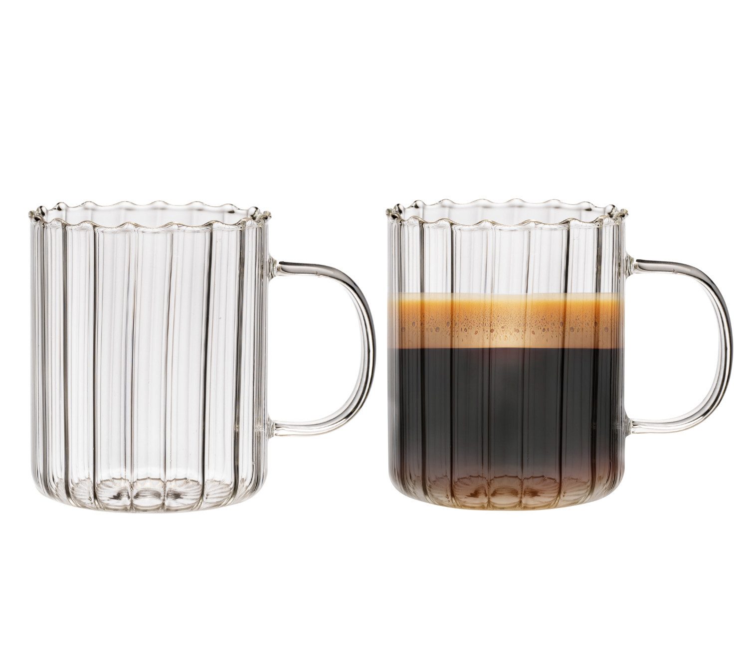 Zoha Glas Riffle Cup Kaffeeglas Teeglas Heißgetränke - 350 ml, 12-tlg., Borosilikatglas, Hitzebeständig Trinkglas Cocktailgläser Eiskaffeegläser Tee Saft