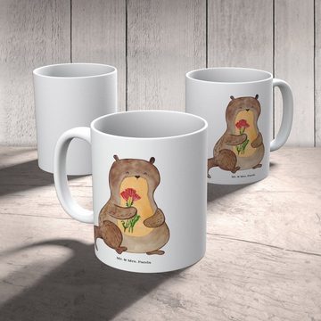 Mr. & Mrs. Panda Tasse Otter Blumenstrauß - Weiß - Geschenk, Seeotter, Fischotter, Keramikta, Keramik, Langlebige Designs