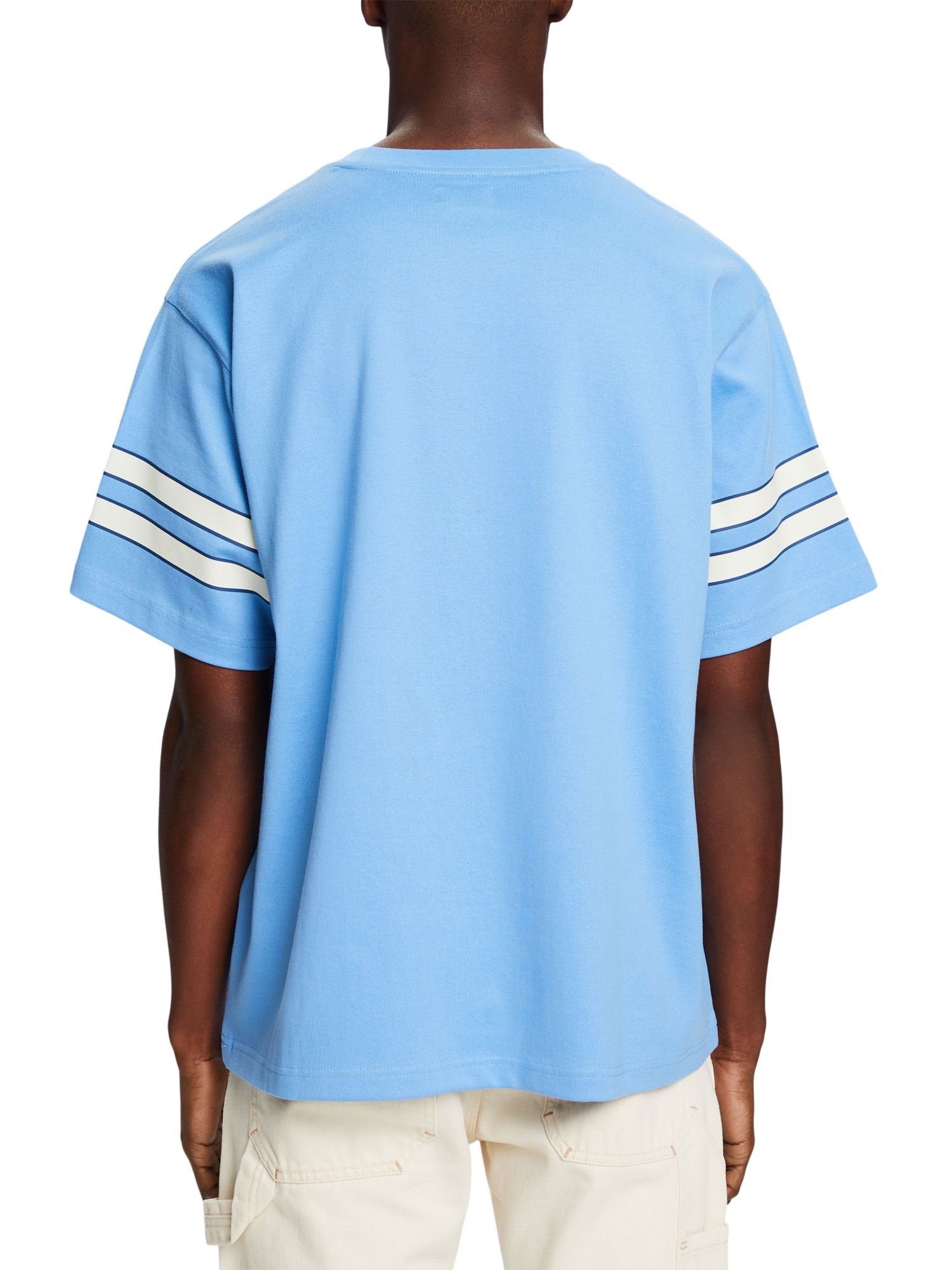 (1-tlg) Ärmel BLUE mit am und grafischem LAVENDER Esprit T-Shirt T-Shirt LIGHT Print Streifen
