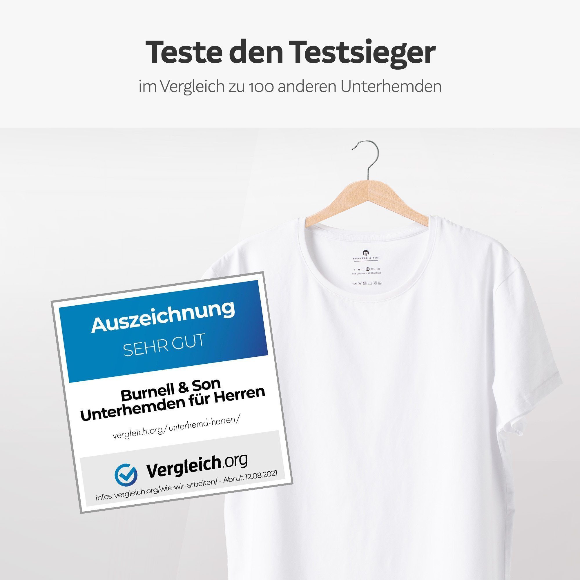 Burnell & Son Unterhemd T-Shirt Business mit Kurzarm und V-Ausschnitt für Herren aus Baumwolle (Packung, Set, Spar-Pack, Spar-Packung, 3-St., 3er Pack) Feinripp, extra lang - Basic Slim Fit