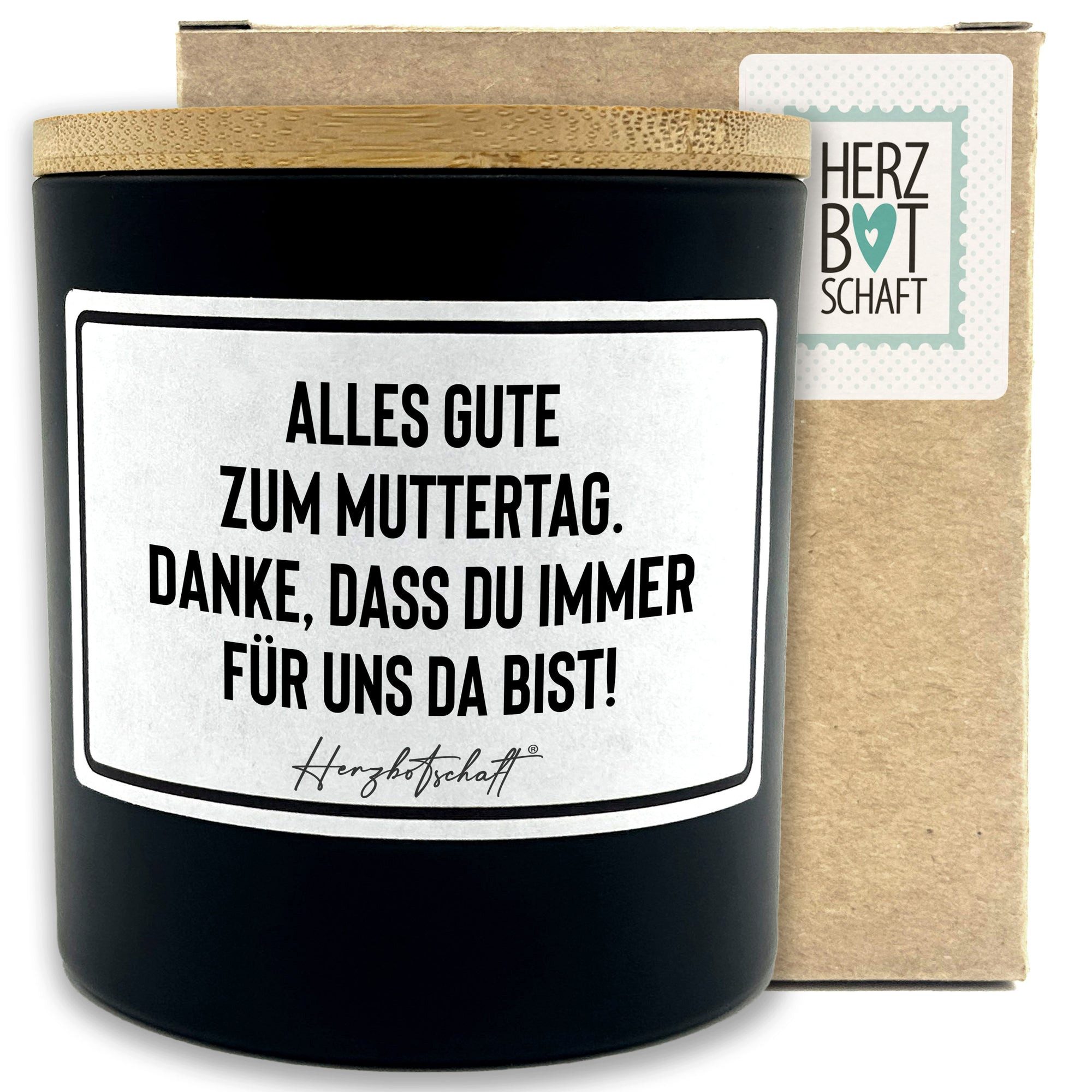 Herzbotschaft Duftkerze, (Alles Gute zum Muttertag. Danke, dass du immer für uns da bist!, originelles Geschenk, handgemachte nachhaltige Sojakerze im Glas)