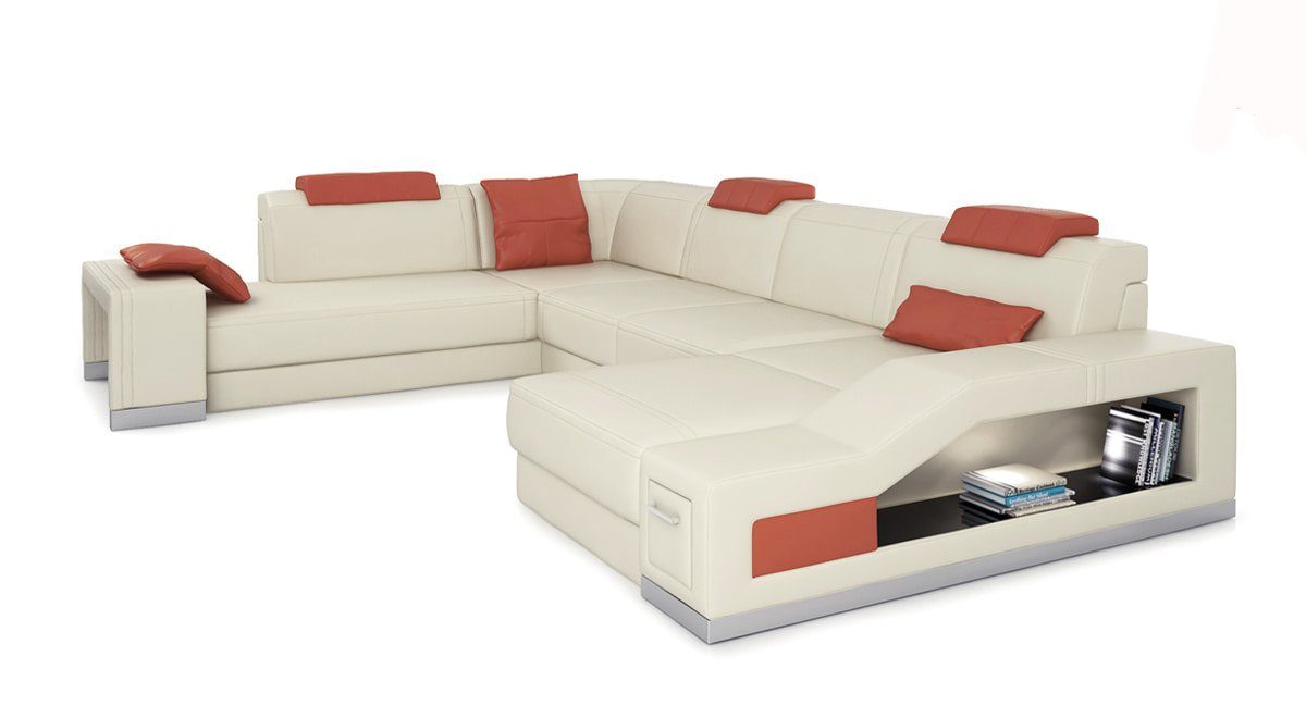 JVmoebel Ecksofa Wohnlandschaft Ecksofa U-form Eckcouch Sofa Couch Couchen Sofas, Made in Europe Beige/Orange