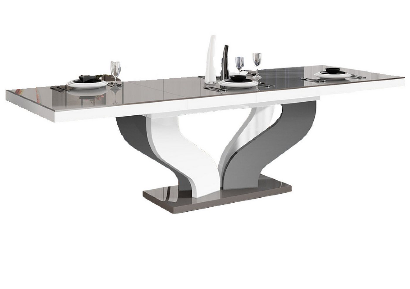 designimpex Esstisch Design Tisch HEB-222 Grau / Weiß Hochglanz ausziehbar 160 bis 256 cm