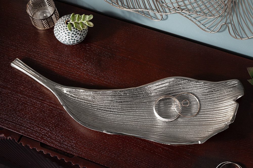 riess-ambiente Dekoschale ABSTRACT LEAF 64cm silber, Metall · im Blattdesign · Accessoireschale · Handarbeit · Accessoire