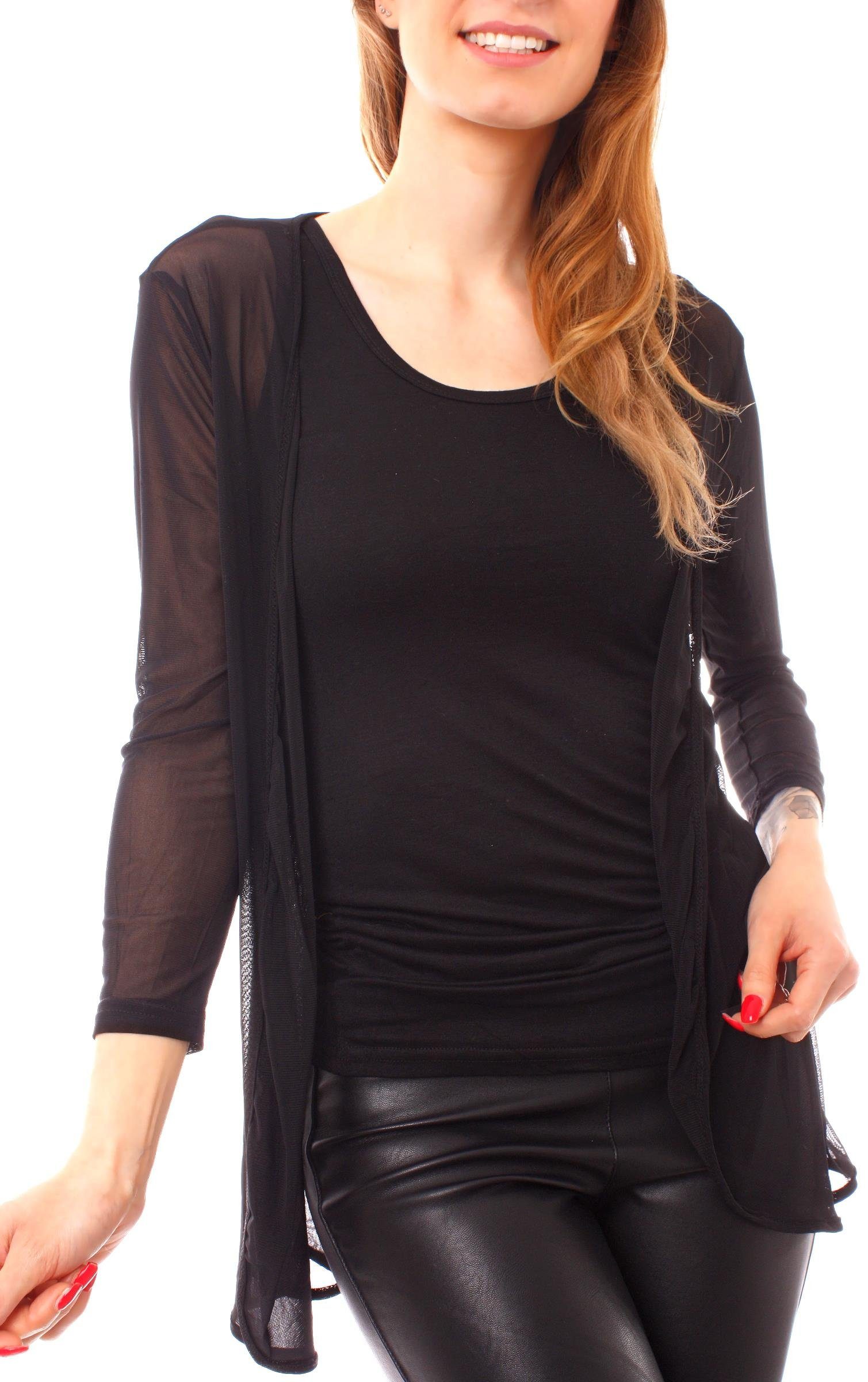 Muse Cardigan Mesh Cardigan Jäckchen transparent 7058 schwarz