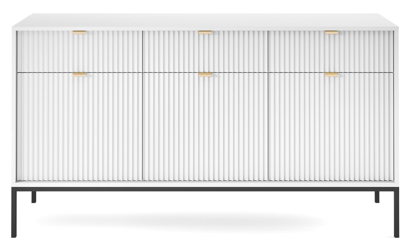 Feldmann-Wohnen Sideboard Nova (3 Türen, 3 Schubladen, 3 Einlegeböden, 1 St., Riffel-Optik Front, goldfarbene Metallgriffe, ABS-Kanten), 154x39x83cm, Fronten mit ausdrucksstarkem geriffelten Muster