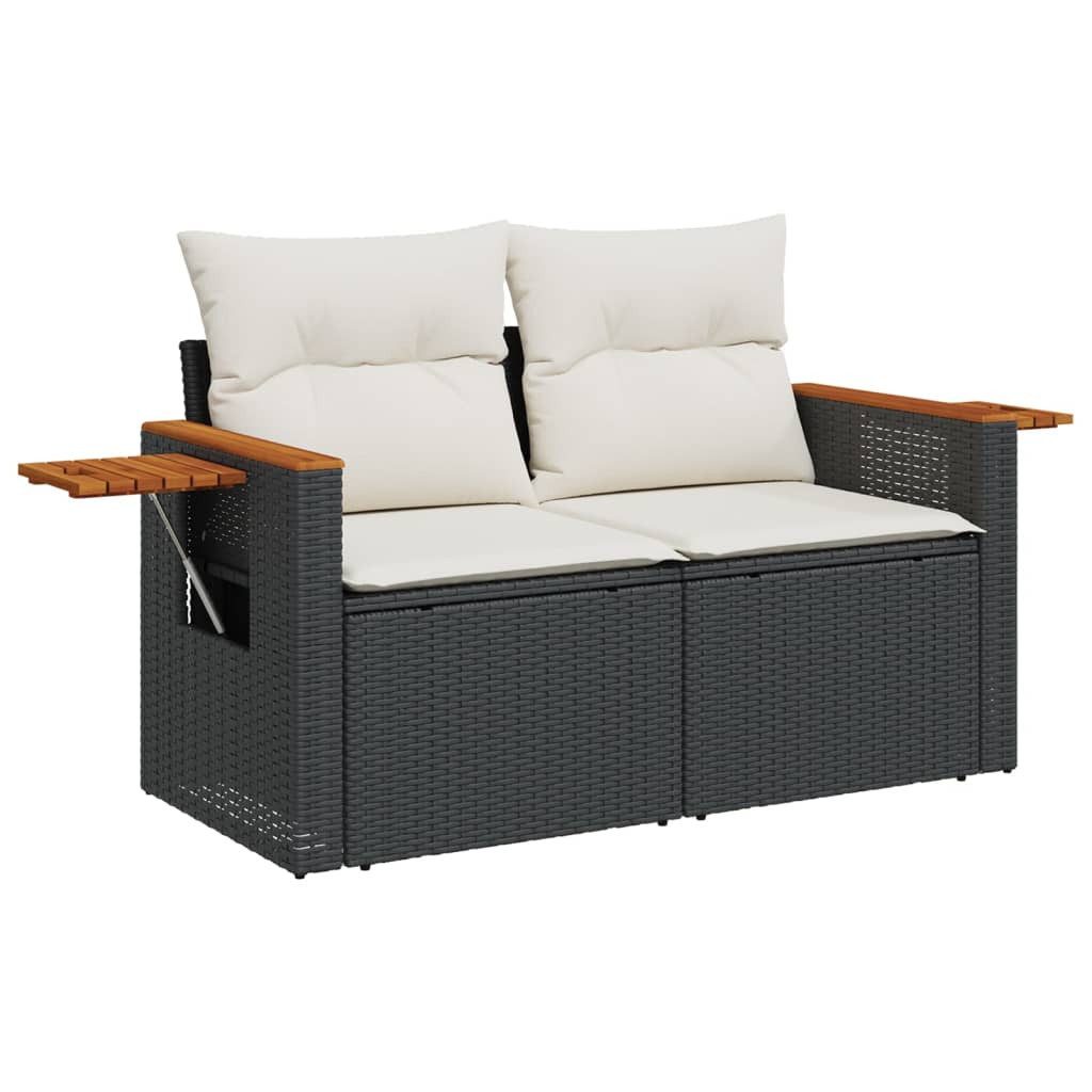 furnicato Garten-Essgruppe 9-tlg. Garten-Sofagarnitur mit Kissen Schwarz Poly Rattan, (1-tlg)