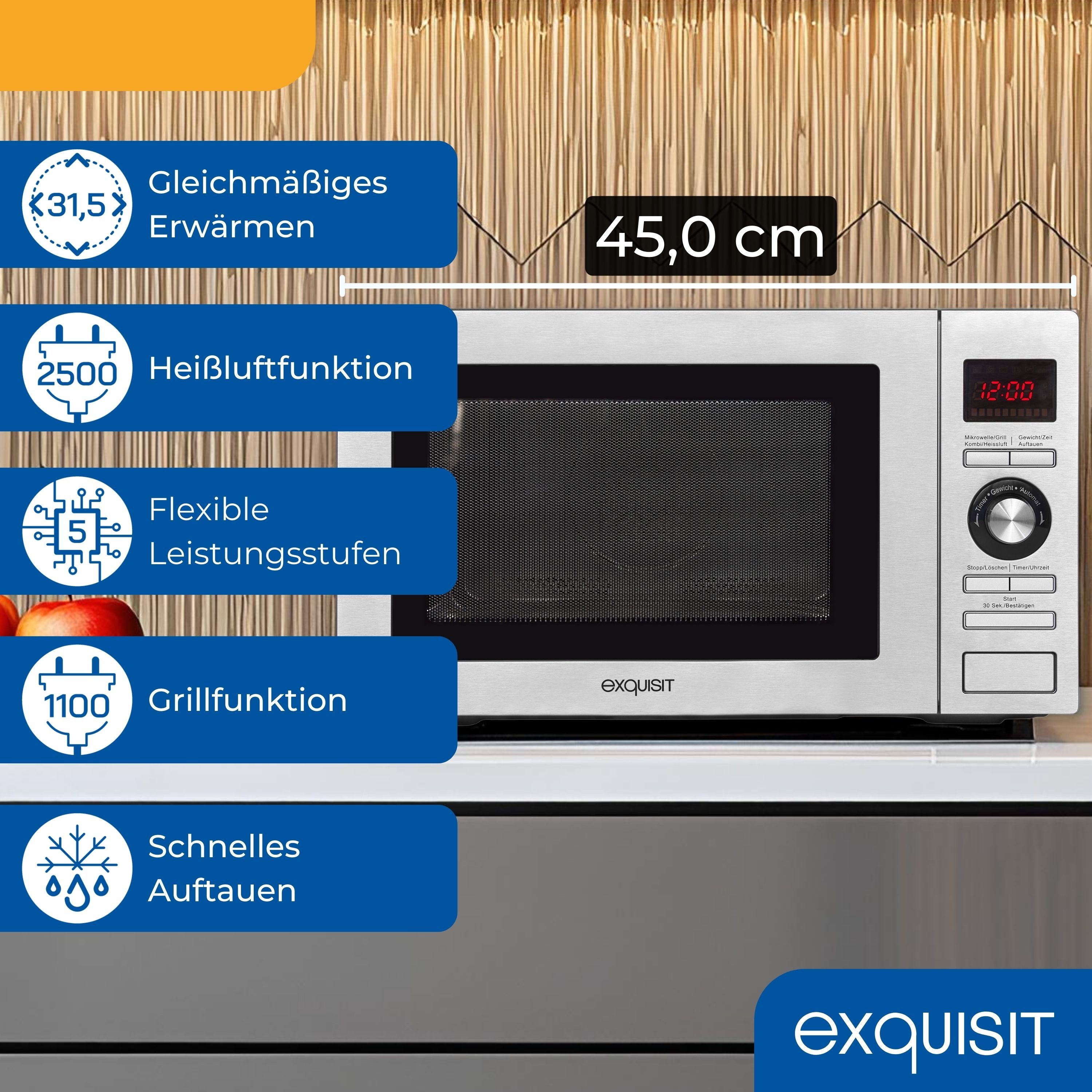exquisit Mikrowelle MW 59025H-3, Mikrowelle, Grill, Heißluft, 25,00 l, 900 Watt, Grillfunktion, Heißluftfunktion, Timer, Pizzapfanne, 25 l