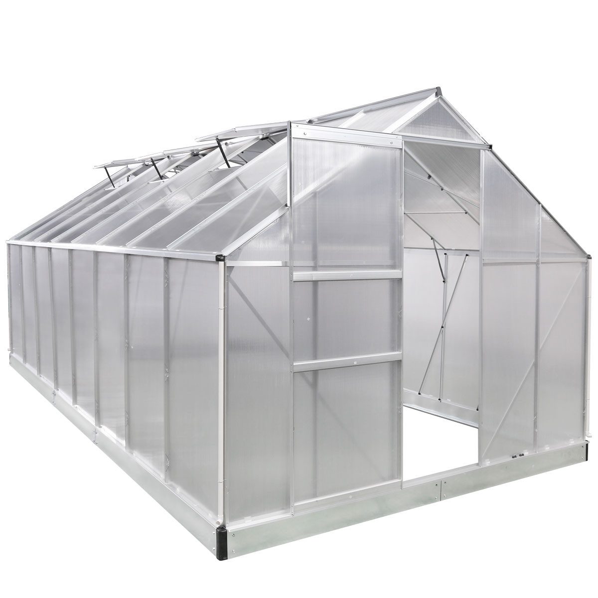 BRAST Gewächshaus ALU mit Fundament rostfrei 490x250x205cm TÜV geprüft, BxTxH: 250 x 490 x 205 cm, wetterfestes hochwertiges Aluminium, Temperaturbeständig, Wärmedämmend, Lichtbrechend & UV-stabilisiert