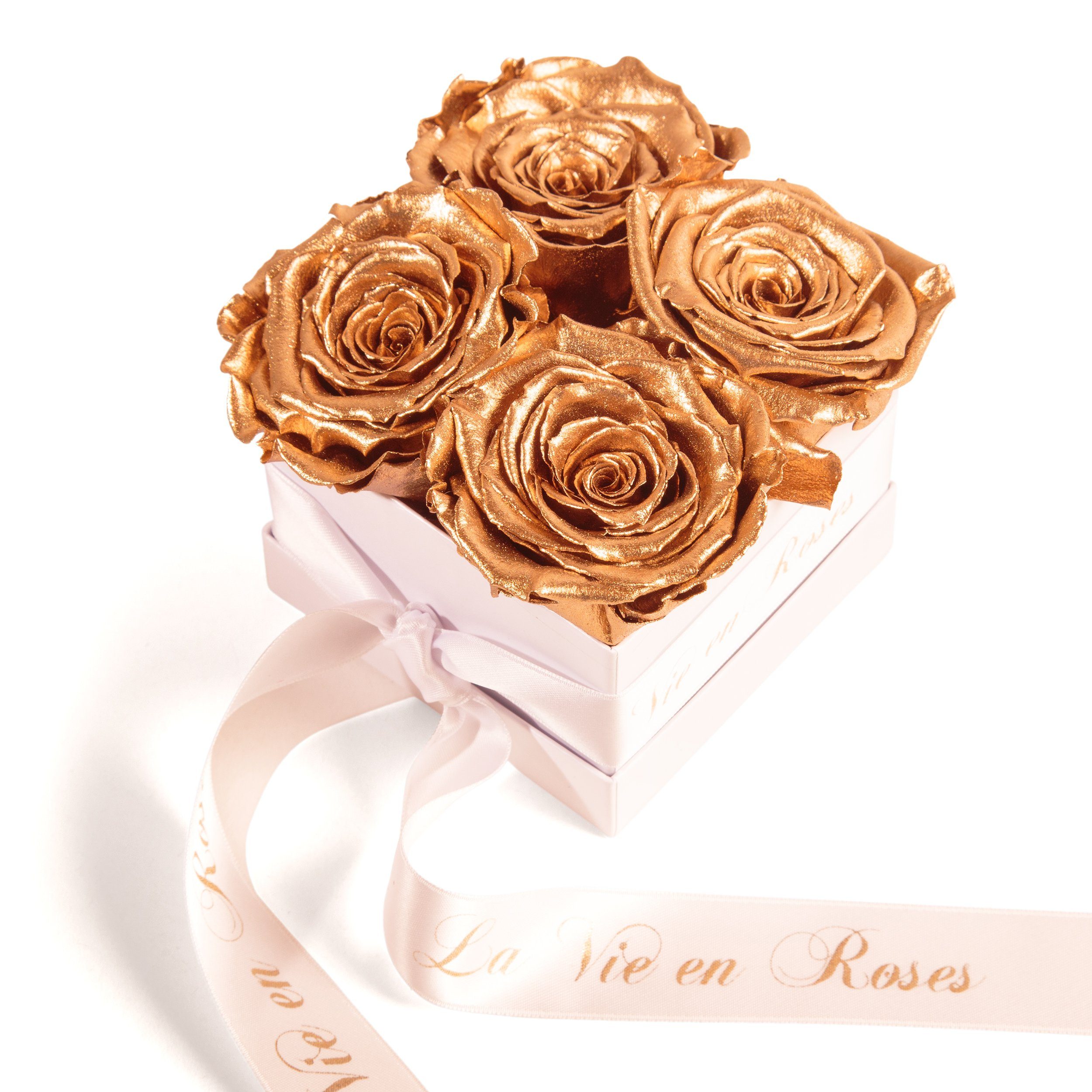 Kunstblume Rosenbox weiß Infinity Rosen Poesie Deko Geschenk für Damen Rose, ROSEMARIE SCHULZ Heidelberg, Höhe 8.5 cm, für Frauen zum Valentinstag, Made in Germany