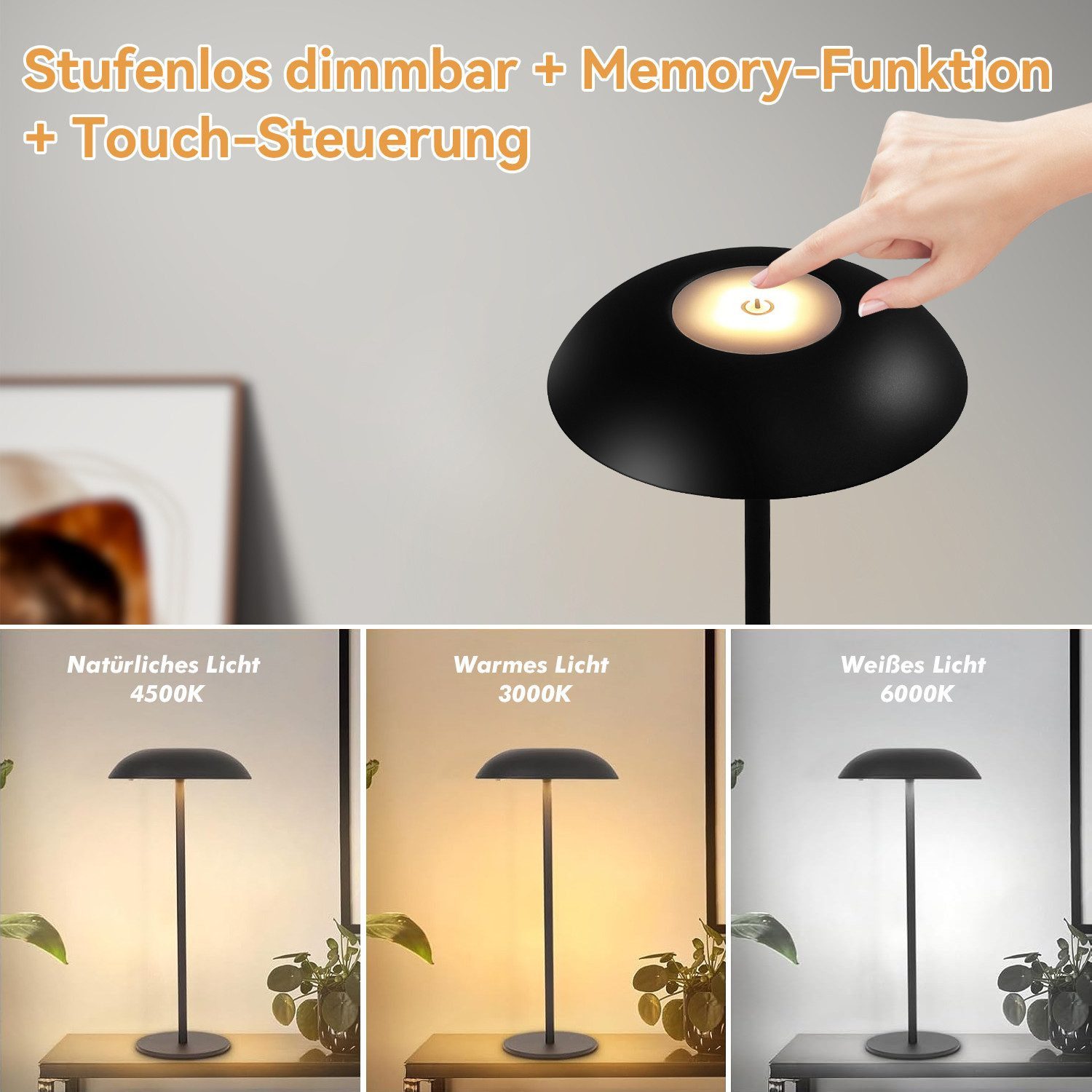 Quntis LED Tischleuchte LED Tischlampe mit Touch-Dimmung, 3 Farbtemperaturen, Memory-Funktion, Touch-Dimmung, Energiesparend, LED fest íntegriert, Neutralweiß, Kaltweiß, Warmweiß
