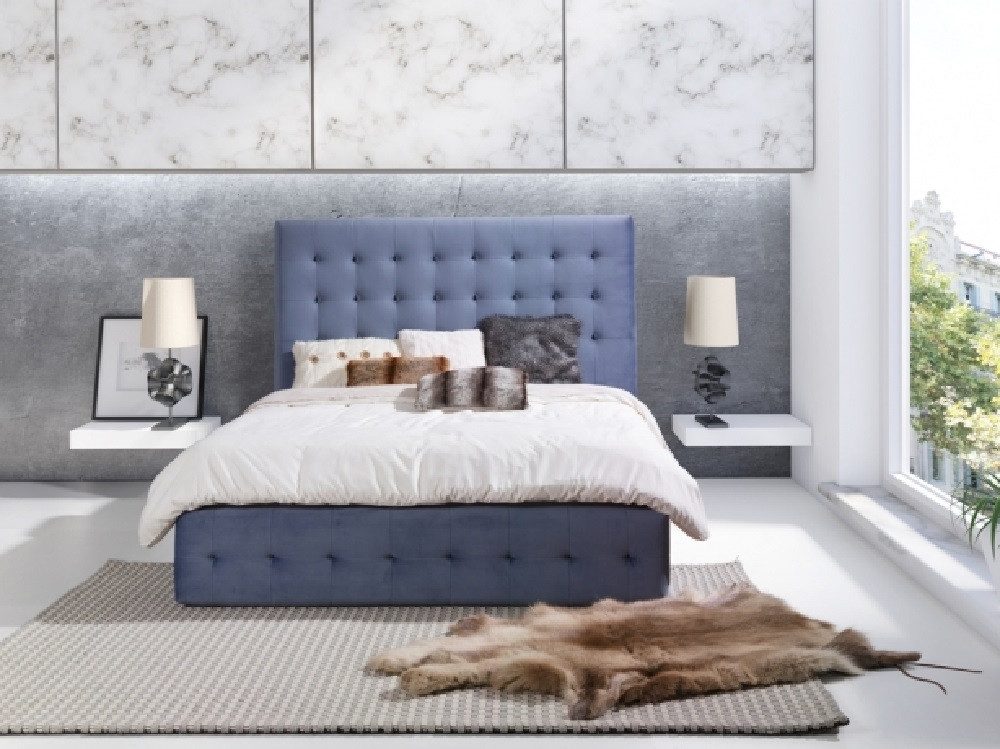 Bett Traditionelles Bettgestell mit blauem Polster - Hotelbett-Design mit