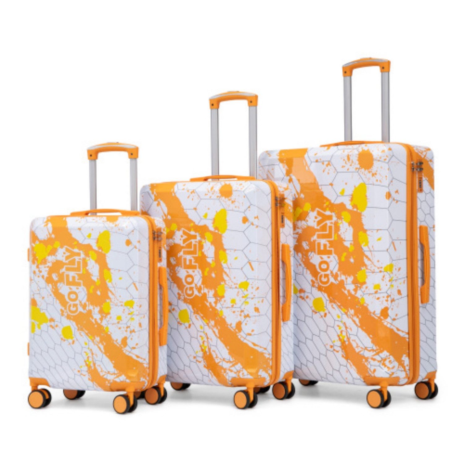 ibettertec Trolleyset Kofferset-3‑teiliges, PC‑Material mit Musterdruck und Zahlenschloss, Die einfach zu reinigen und langfristig zu verwenden sind