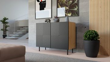 TOPESHOP Kommode Sideboard mit TIP-ON & geriffelten Fronten für modernes Wohnzimmer