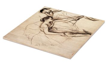 Posterlounge Holzbild Edgar Degas, Zwei Tänzerinnen ruhen, Malerei