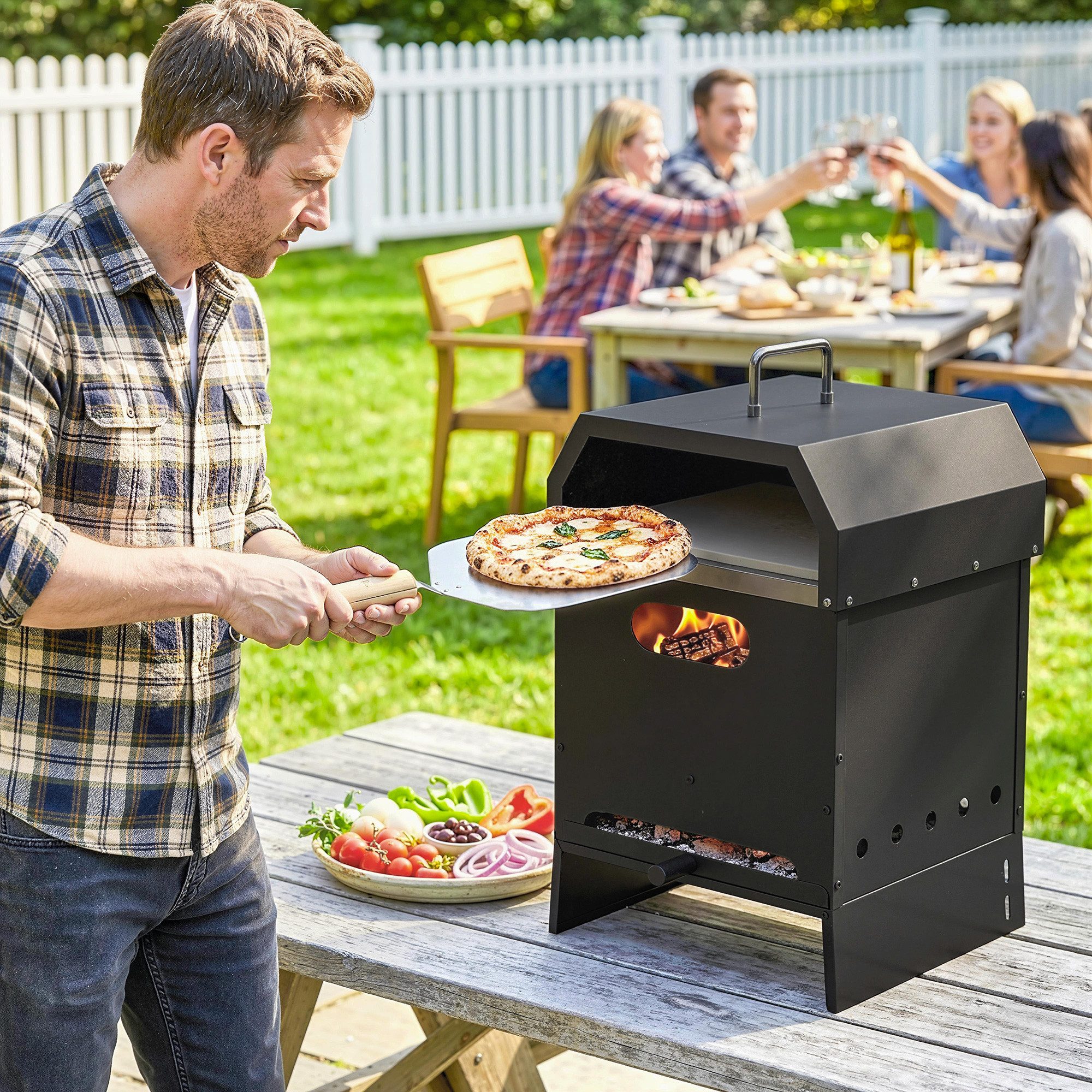 Outsunny Pizzaofen mit Pizzastein, Griffen, Pizzaschaufel, für Garten Party