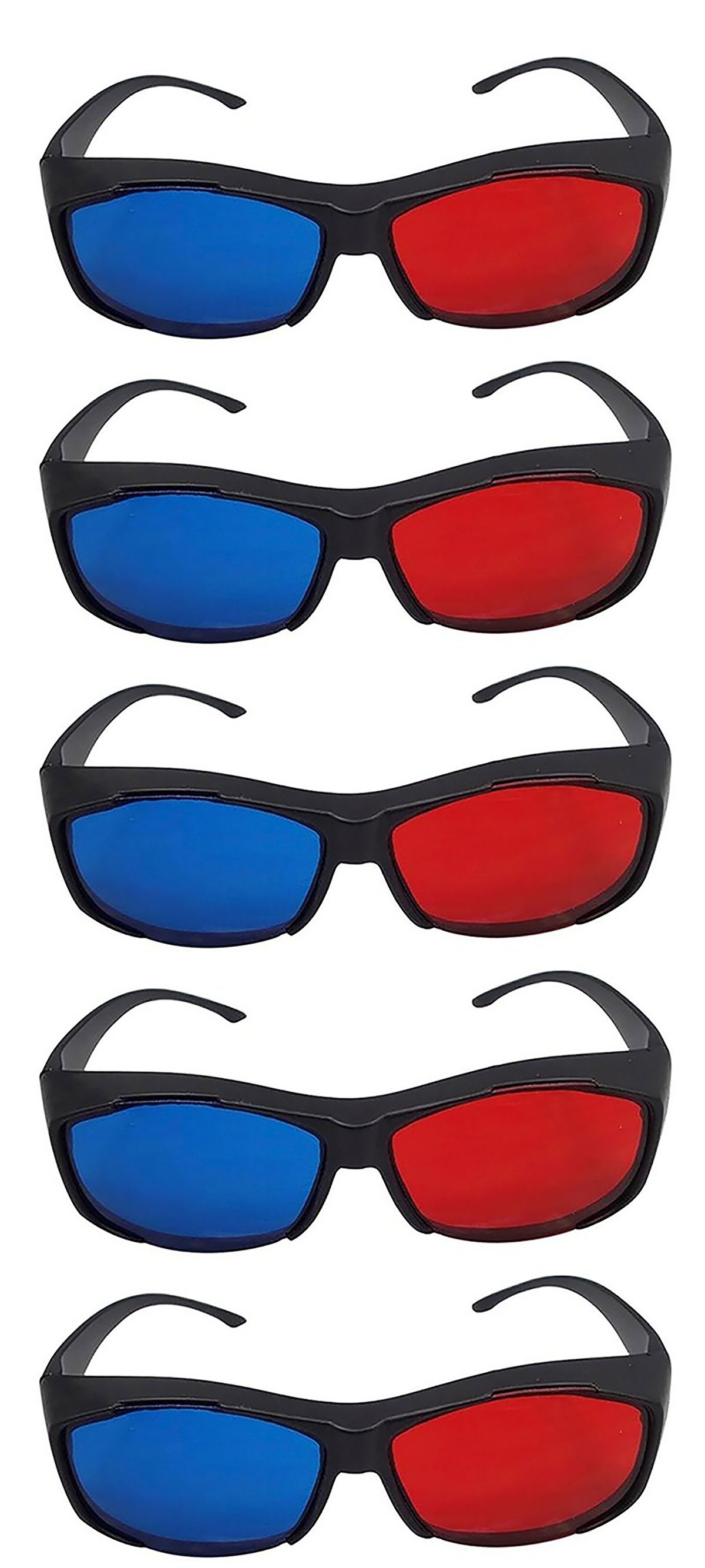 TPFNet 3D-Brille Anaglyphenbrille Rot/Cyan 3D Brille zum Ansehen von Filmen, 3D Kino Brille - Material: Kunststoff - Farbe: Schwarz - 5 Stück