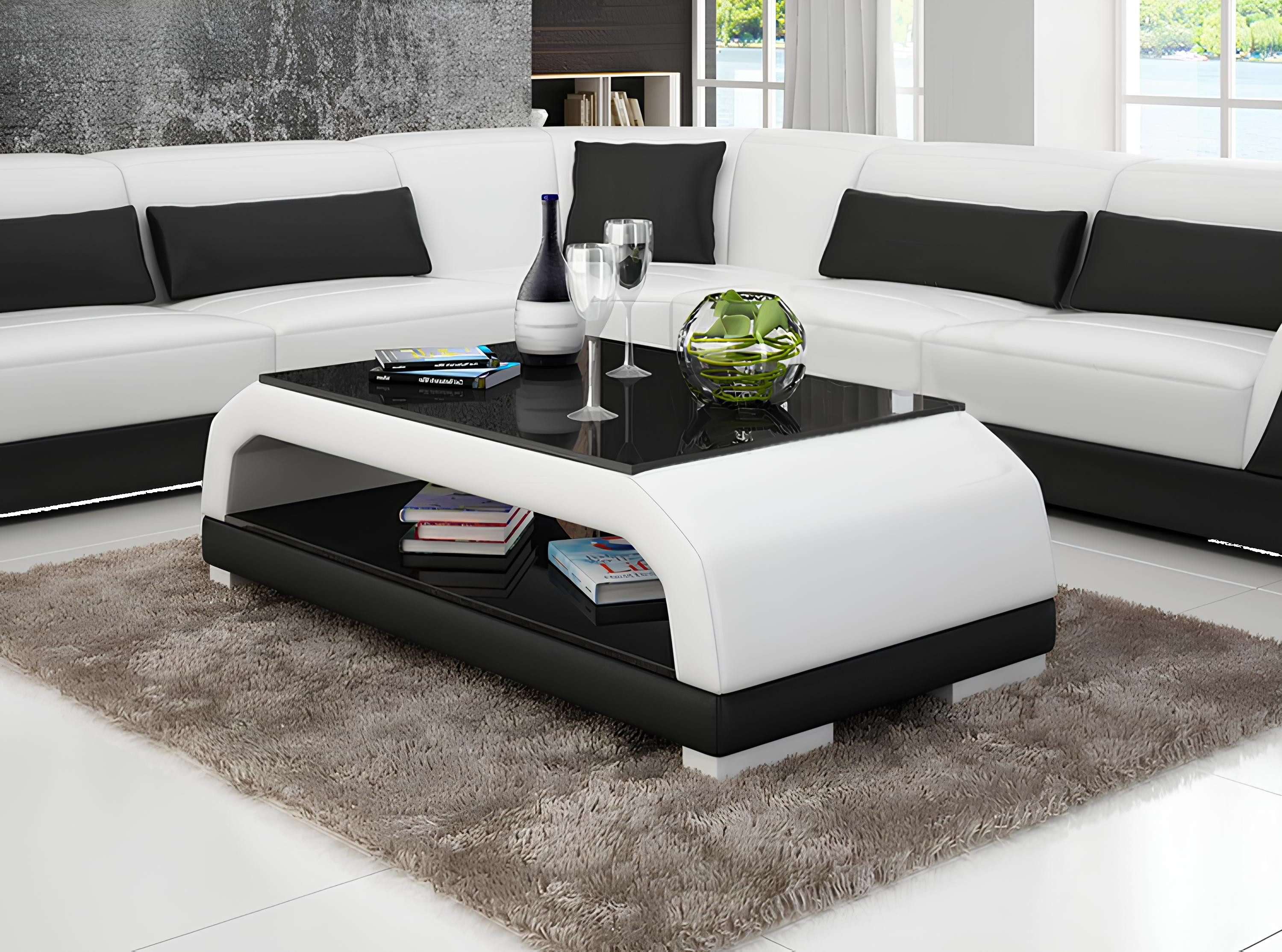 Xlmoebel Couchtisch Designertisch 6108 aus Leder und Glas mit elegantem Gestell (Sofa), Hergestellt in Europa