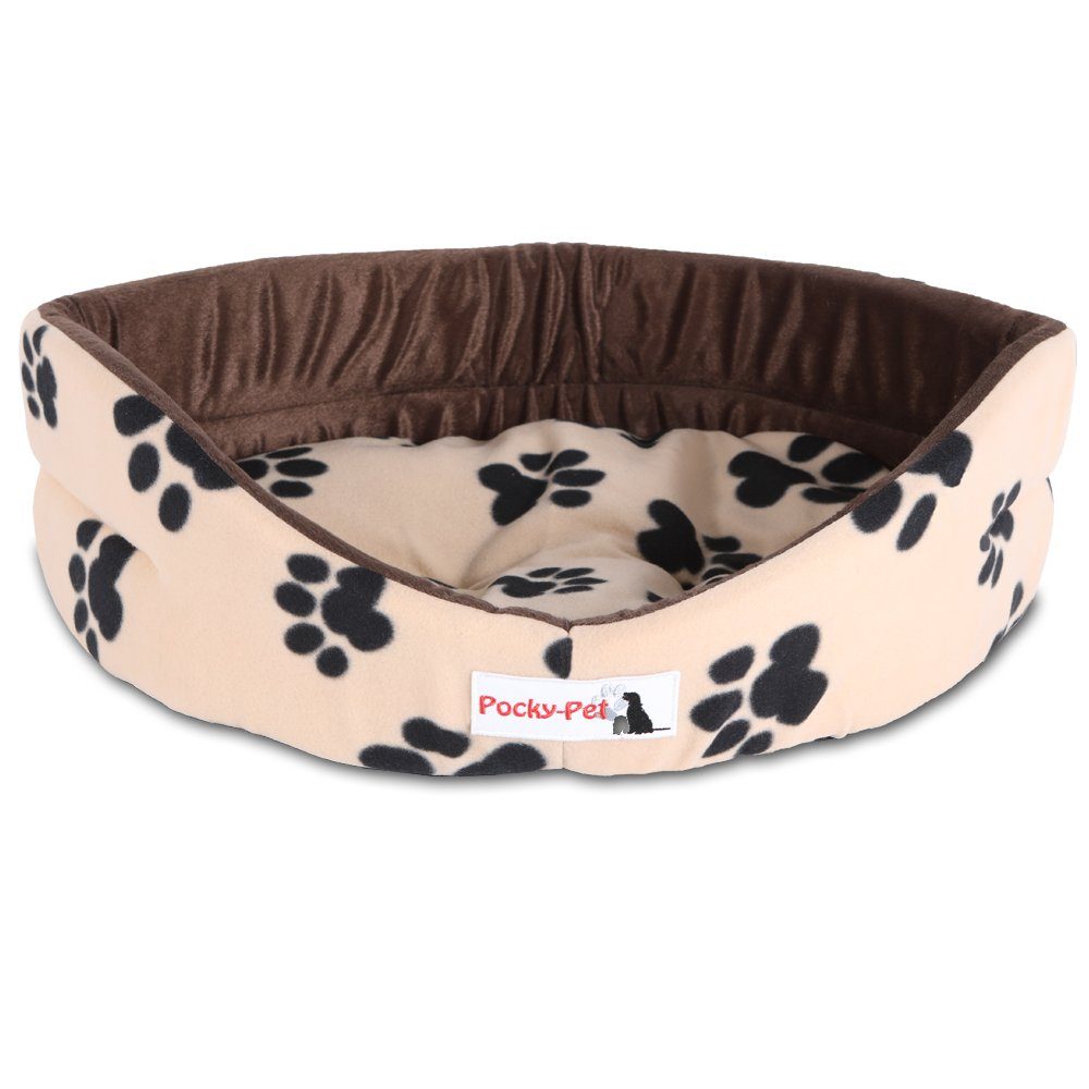 Home4Living Hundekorb Katzenbett Hundebett Plüsch 54x46cm Beige-Braun Kuschelbett, herausnehmbares Kissen