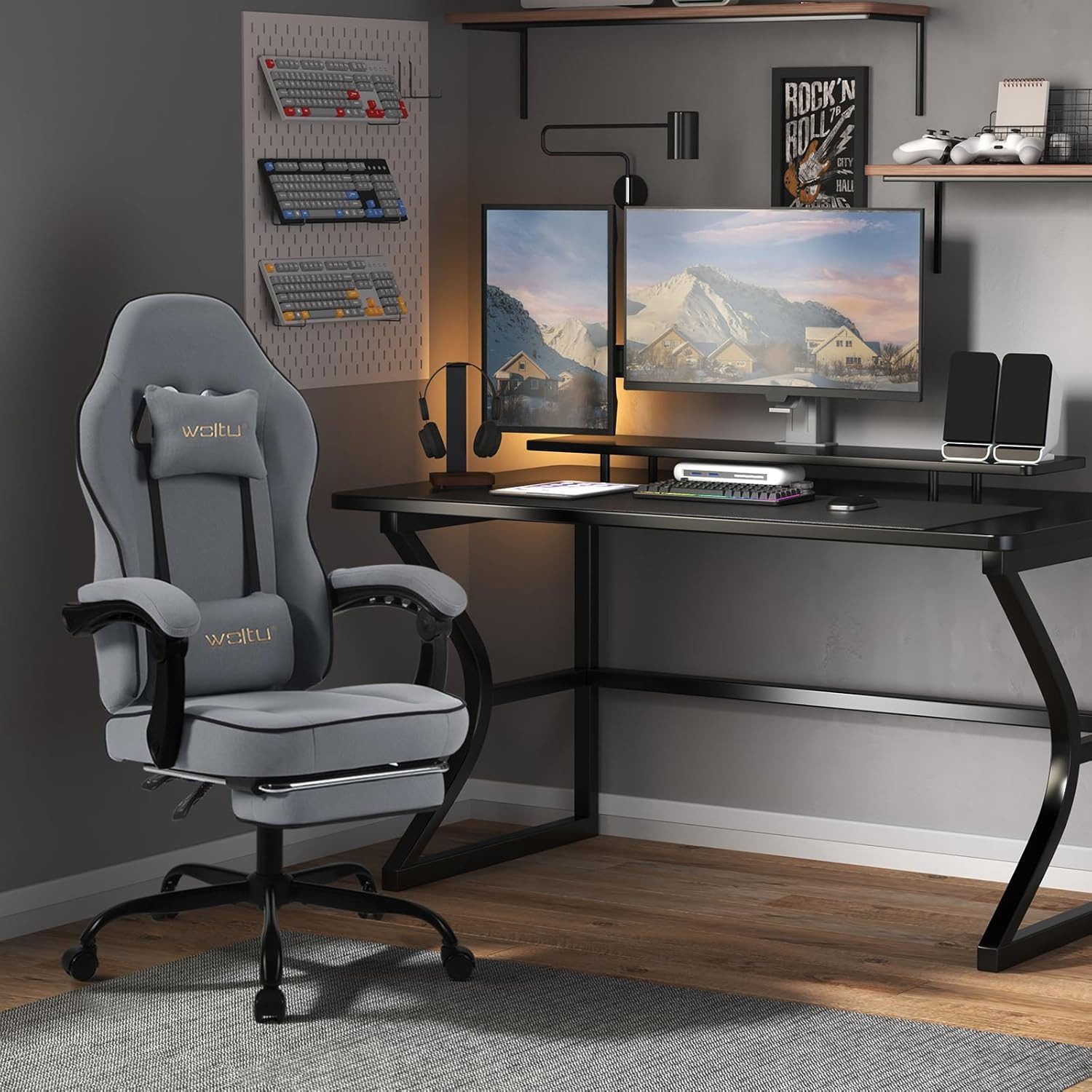 Woltu Gaming-Stuhl (1 St), mit Kopfkissen Lendenkissen Fußstütze, ergonomisch, Netzstoff