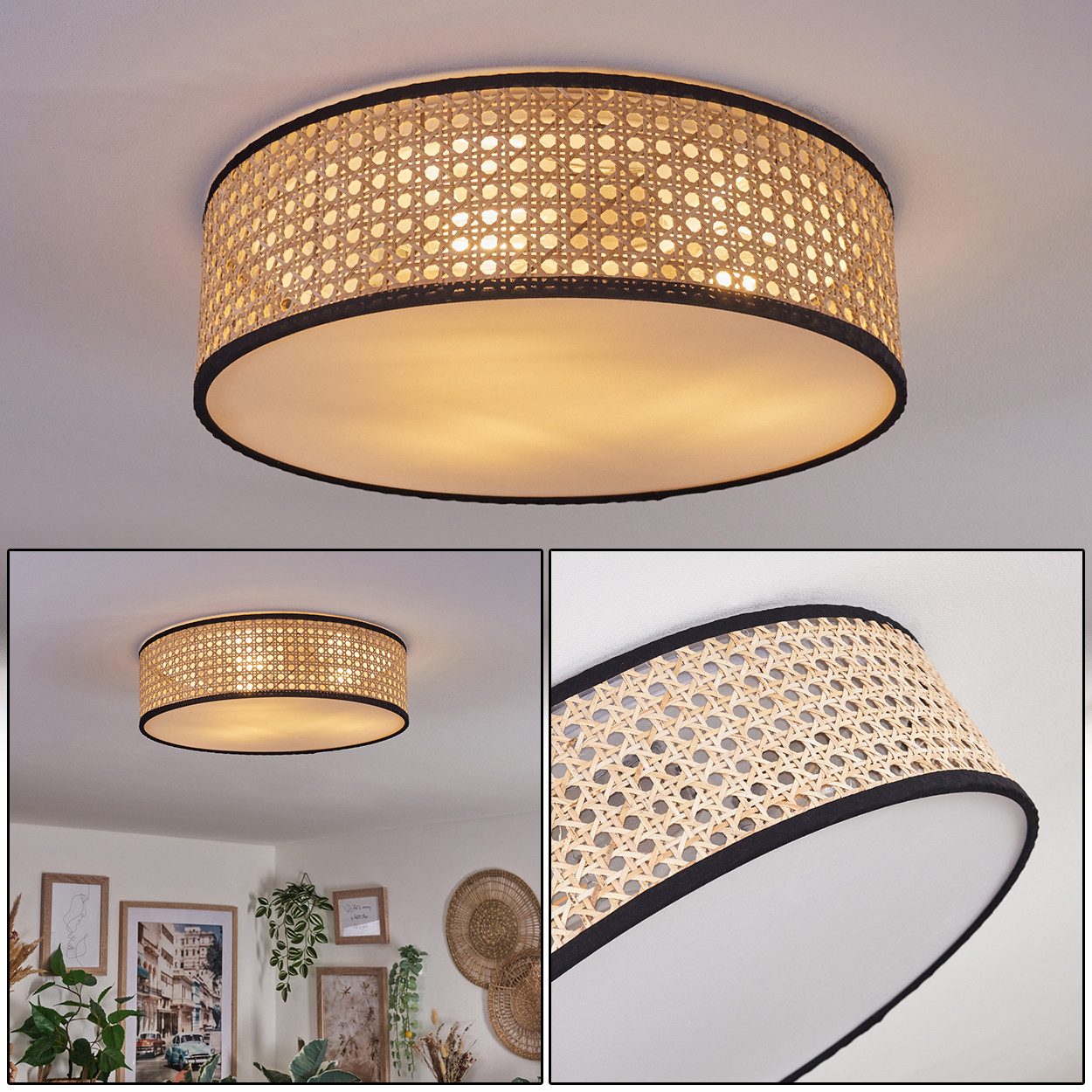 hofstein Deckenleuchte Deckenlampe aus Metall/Rattan/Kunststoff in Nickel-m günstig online kaufen