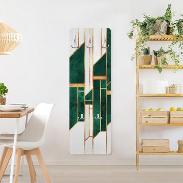 Bilderdepot24 Garderobenpaneel grün Abstrakt Kunst Muster Emerald und Gold Geometrie Design (ausgefallenes Flur Wandpaneel mit Garderobenhaken Kleiderhaken hängend), moderne Wandgarderobe - Flurgarderobe im schmalen Hakenpaneel Design