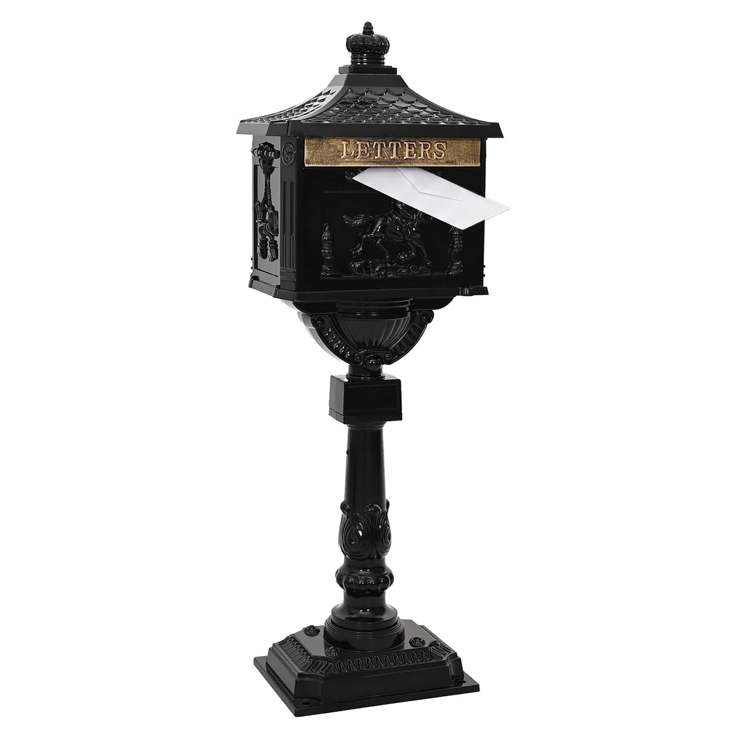 relaxdays Standbriefkasten Antik, schwarz