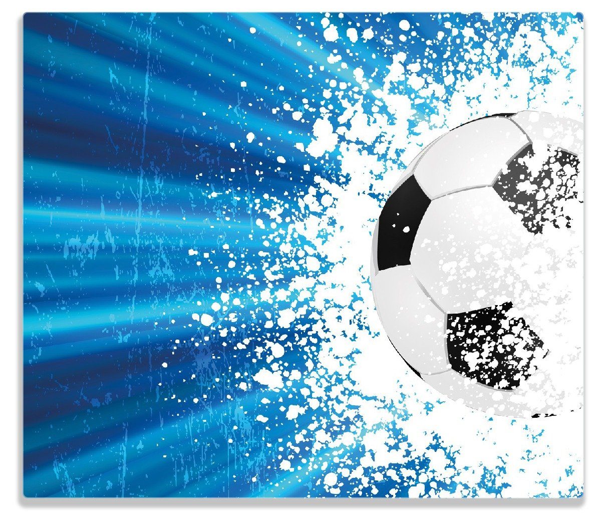 Wallario Herd-Abdeckplatte Fußball - Splashing Design in blau, ESG-Sicherheitsglas, (Glasplatte, 1 tlg., inkl. 5mm Noppen), verschiedene Größen