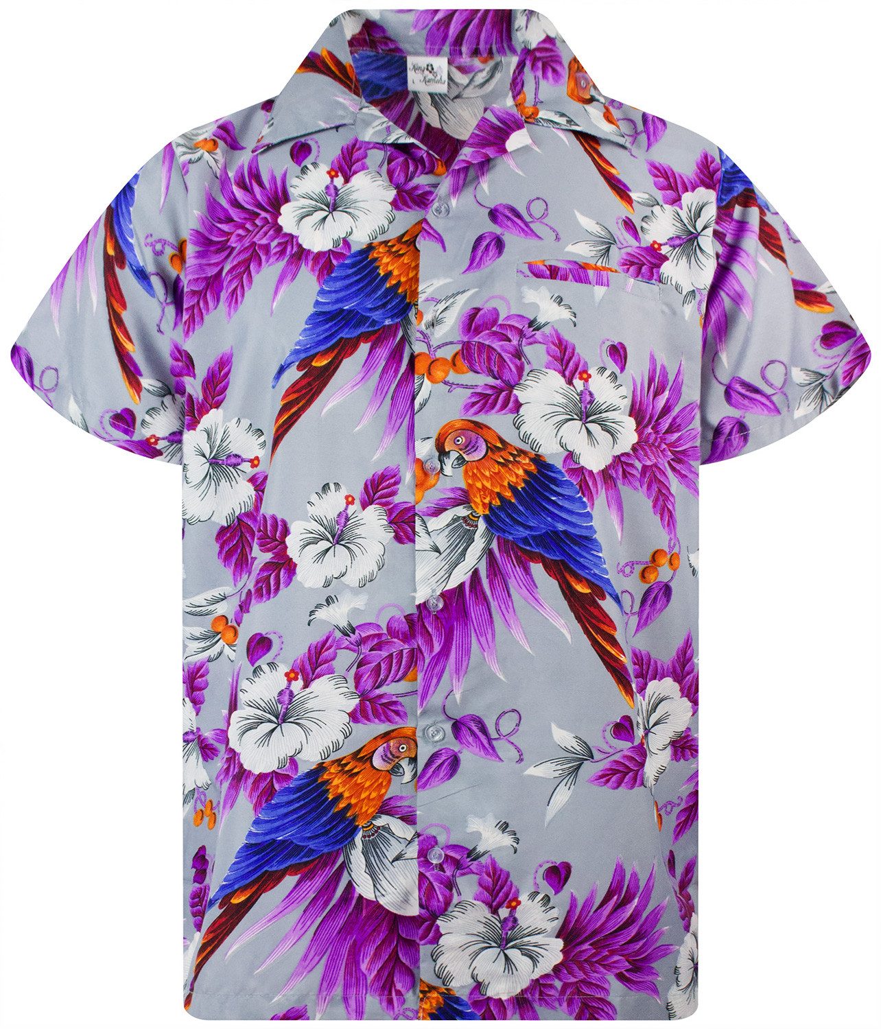 King Kameha Hawaiihemd "Cherry Parrot" Funky Hawaiihemd Herren Kurzarm Fronttasche Sommerhemd