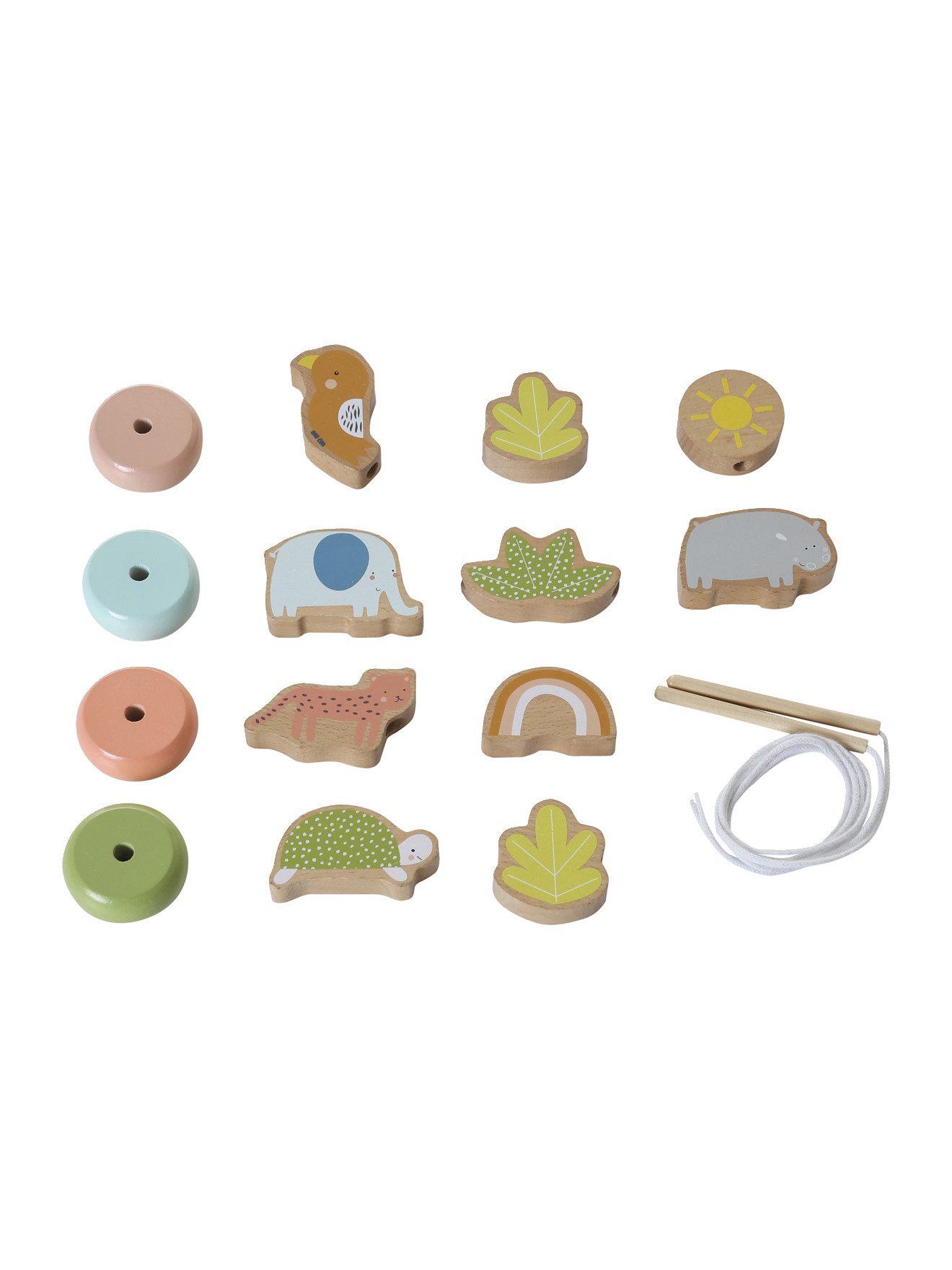 vertbaudet Kreativset Baby Fädel-Set mit Holztieren FSC®