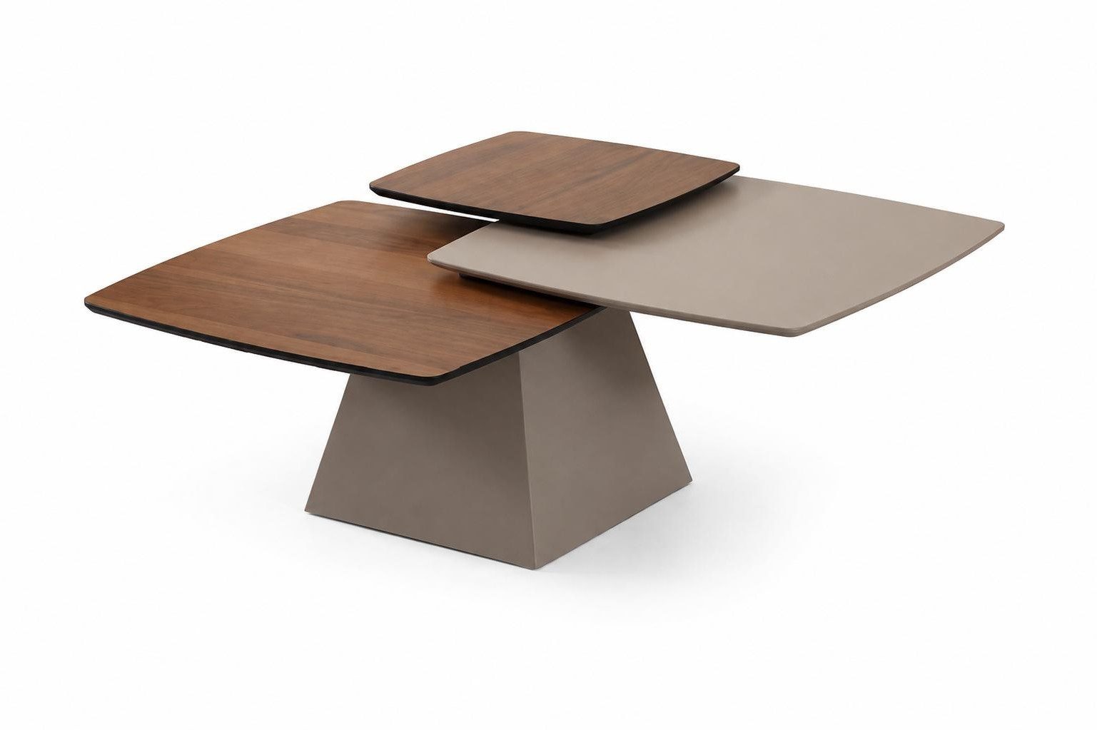 Xlmoebel Couchtisch Asymmetrischer Couchtisch in Braun aus Nussbaum mit drei Ebenen, Made in Europa