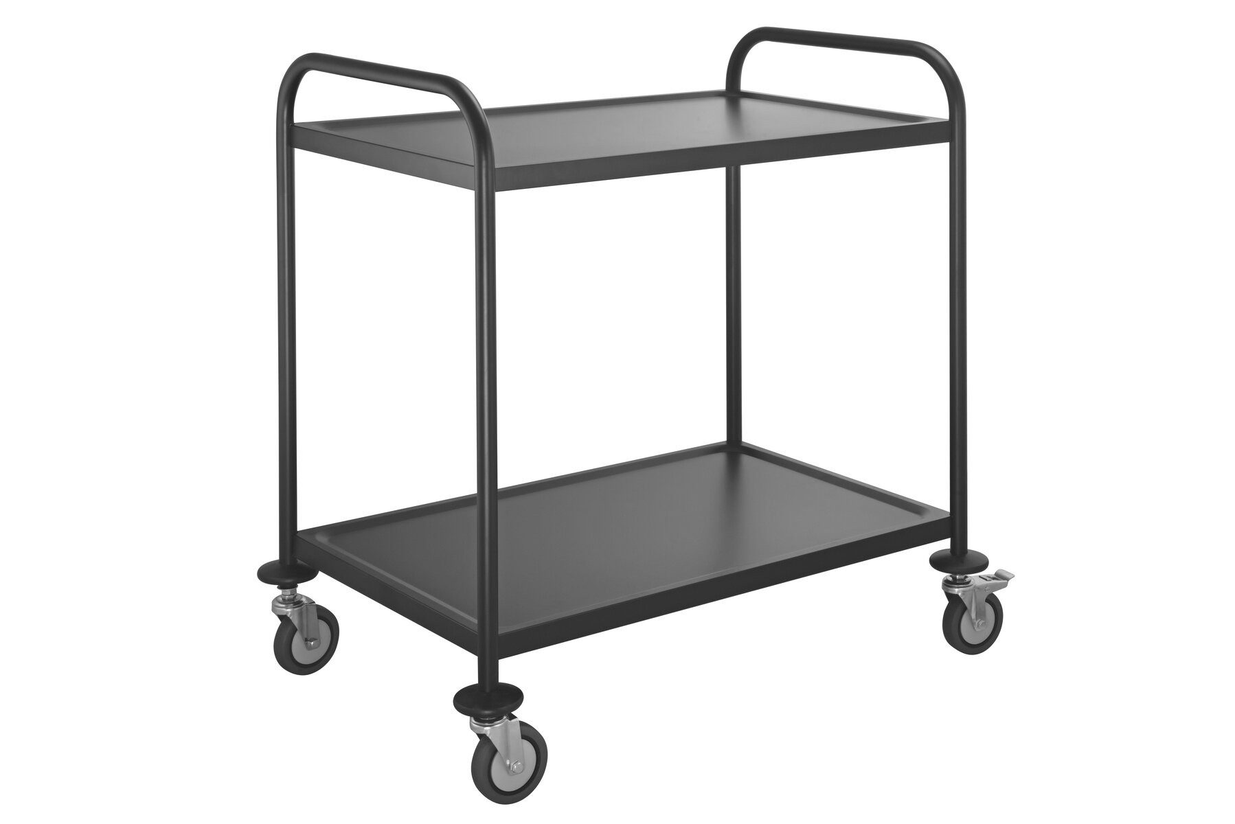GastroHero Tischwagen Servierwagen Edelstahl Schwarz 2 Etagen mit Rollen, kompakter Transportwagen mit schwarzem Stoßschutz