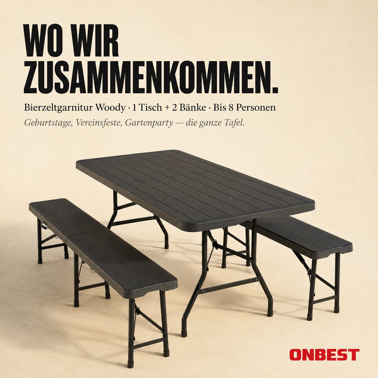 Onbest Bierzeltgarnitur Bierzelt Garnitur Festzeltgarnitur SET klappbar Tragegriff 300kg, (3-tlg), Holzoptik, UV-Beständig