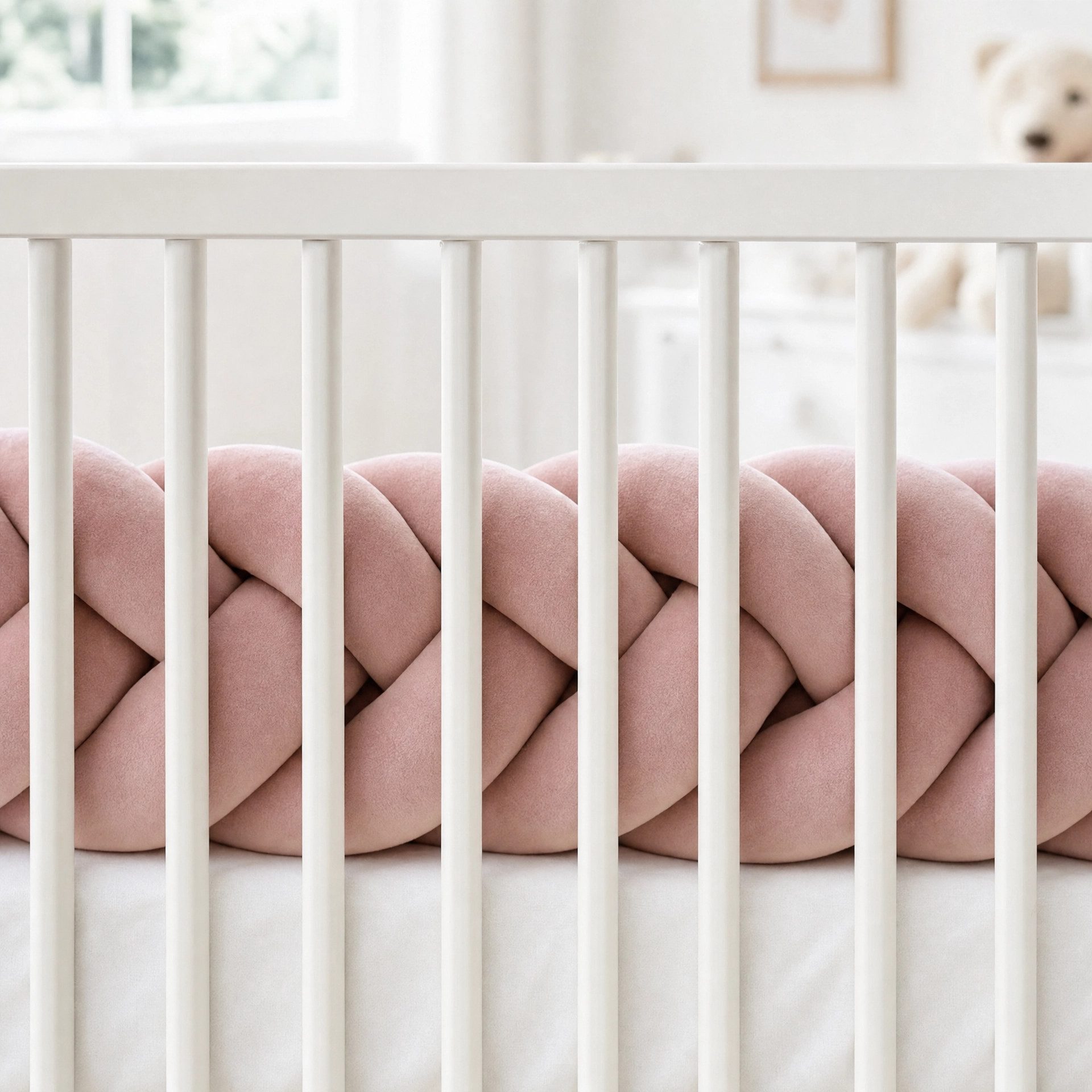 LuMali Nestchenschlange Bettschlange geflochten 210cm Nestchen Bettumrandung Babybett Zopf, Stillkissen Seitenschläfer Velour weich hypoallergen Pastellfarben