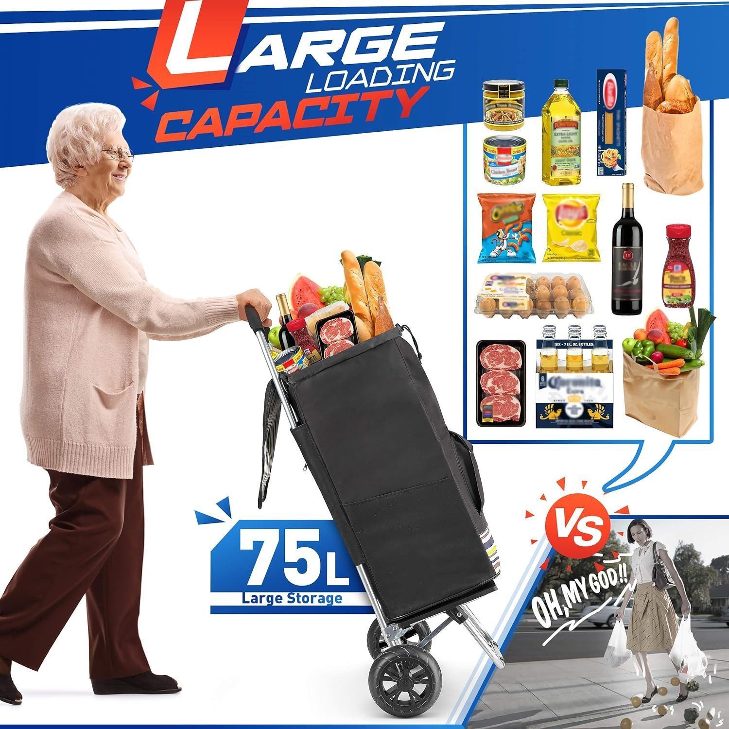 POPOLIC Einkaufstrolley Klappbarer bis 50kg Einkaufswagen, günstig online kaufen