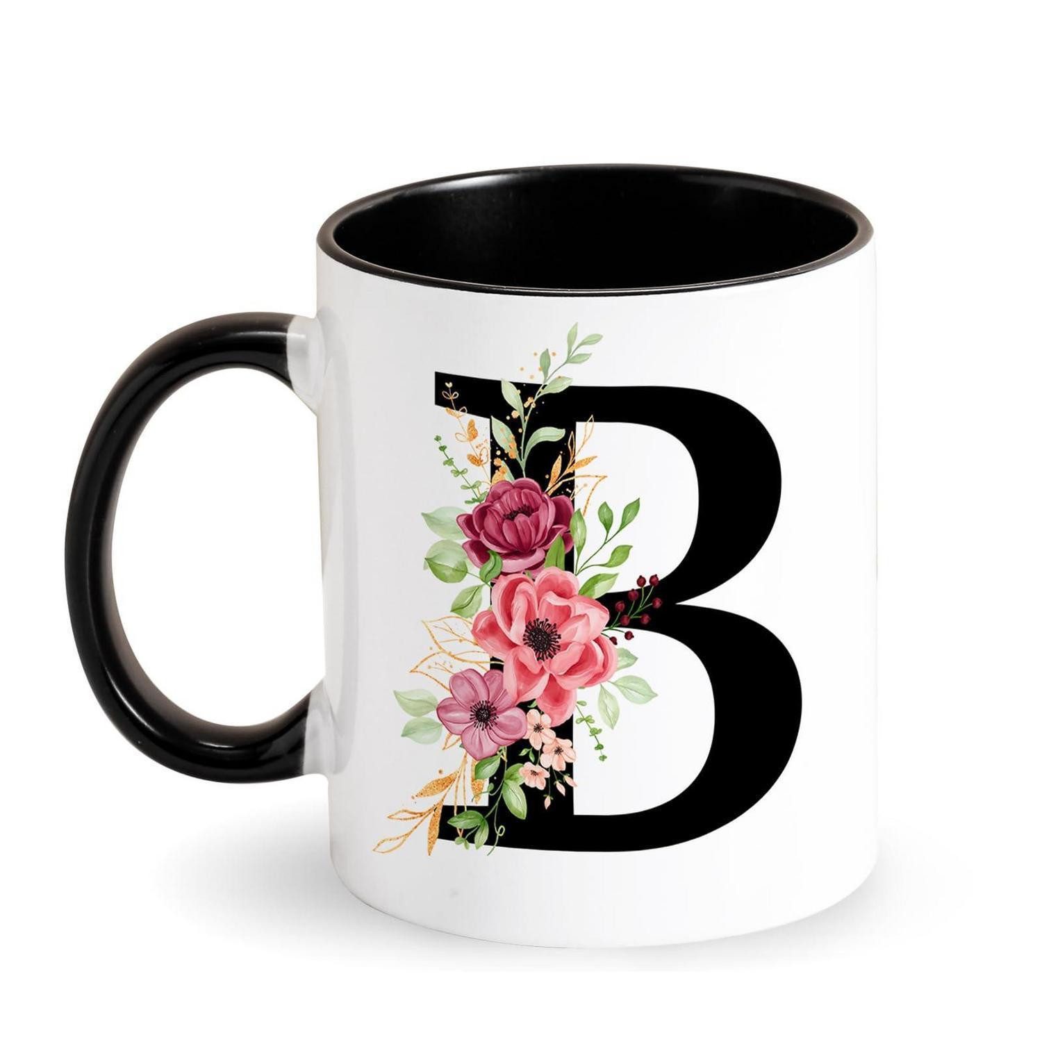 LuxusKollektion Tasse Kaffeetasse Buchstabe Blumen Schwarz Keramik, Keramik