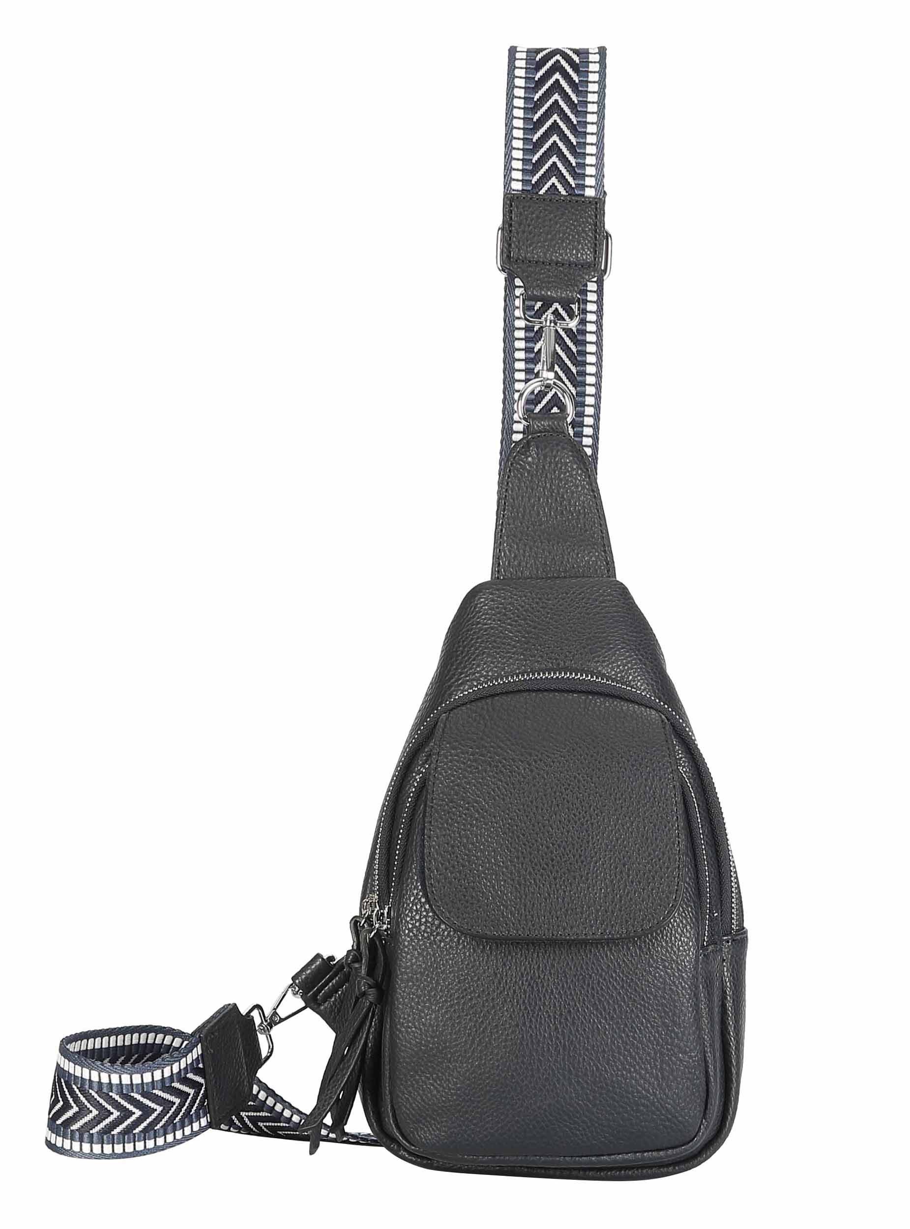 ITALYSHOP24 Schultertasche Damen CrossOver Body bag Sling Brusttasche Umhängetasche Leder Optik (Spar-Set Crossover mit Brustgurt, Brustgurt Schultergurt mit verschiedenen Muster, austauschbar), Rucksack, langes Riemen, leicht, viele Fächer, RV-Fach Rückseite