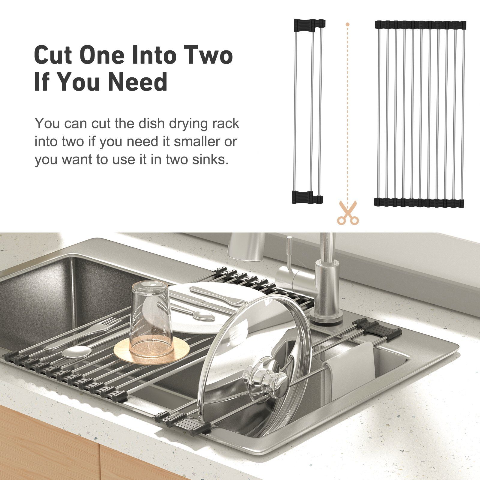 Rainsworth Abtropfmatte Abtropfgestell, Zubehör für Aufrollbares Abtropfgitter, Nimmt Keinen Platz EIN, Hitzebeständiges Abtropfgestell Geschirr