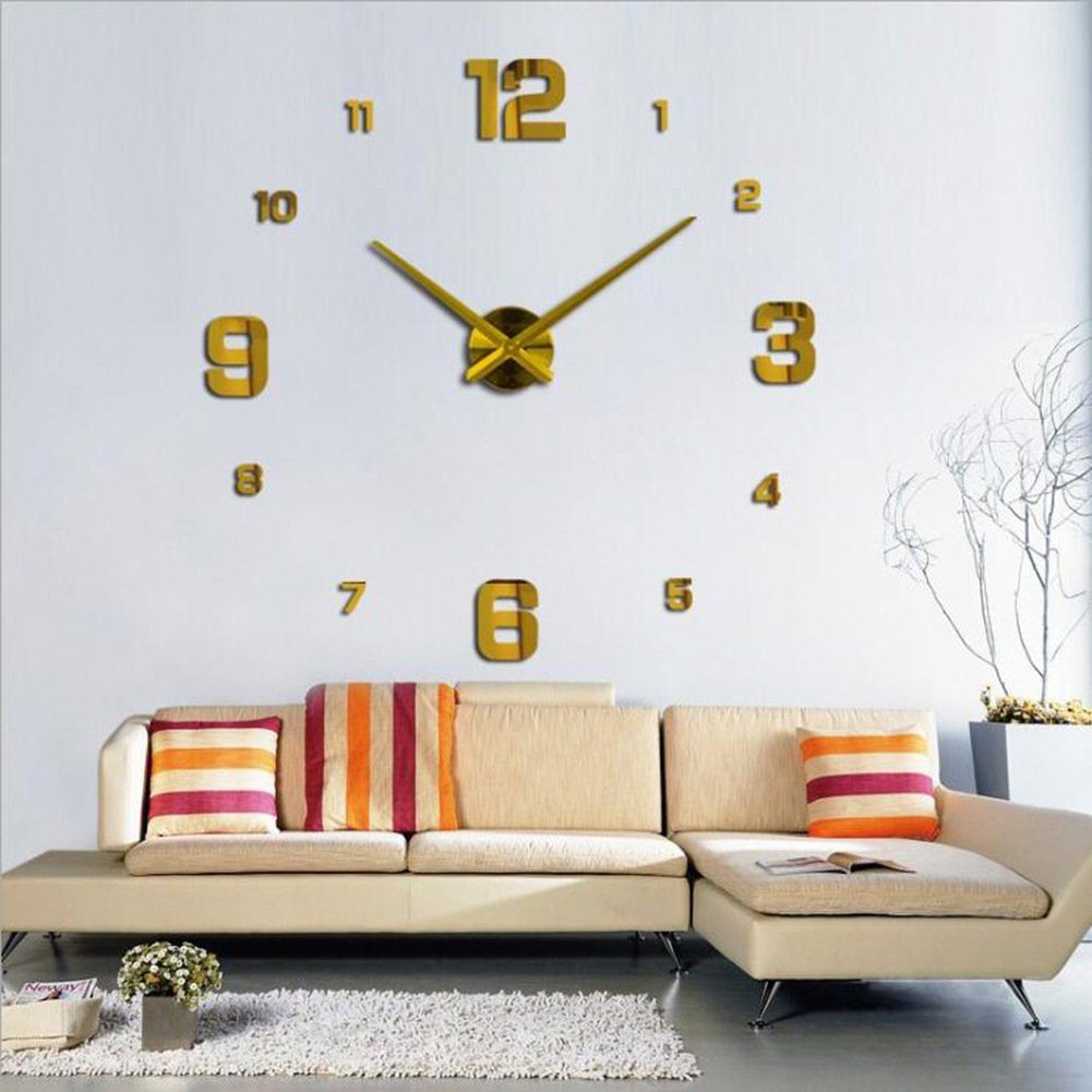 Wanddekoration) Wohnzimmer, Schlafzimmer Digitaluhr,100 cm-120 3D-Wanduhr,DIY-Wanduhr,Große Große (Geeignet Zuhause für Wanduhr dekorative Gold cm KINSI
