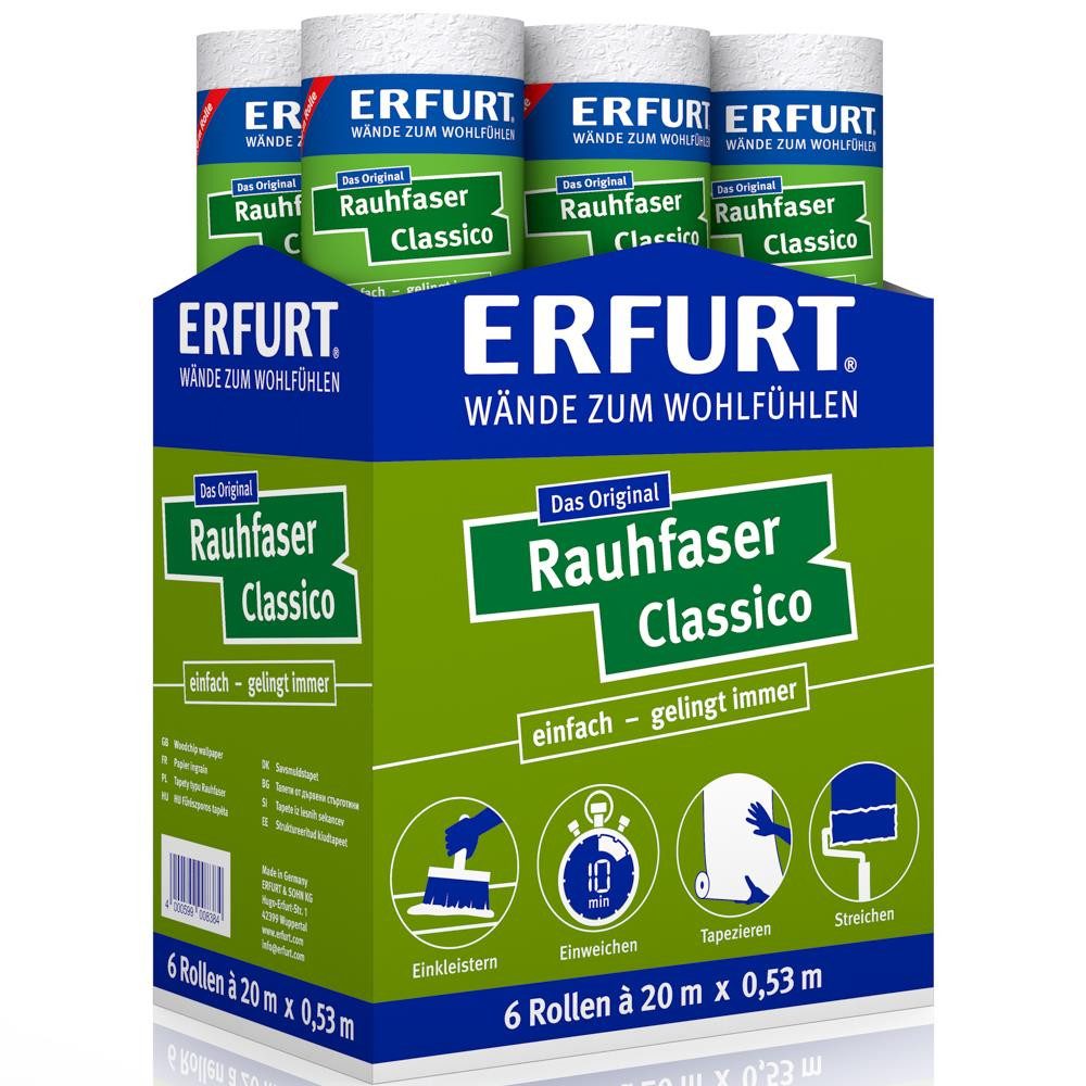 ERFURT Papiertapete Rauhfaser CLASSICO, 20 m x 0,53 m - 6 Rollen
