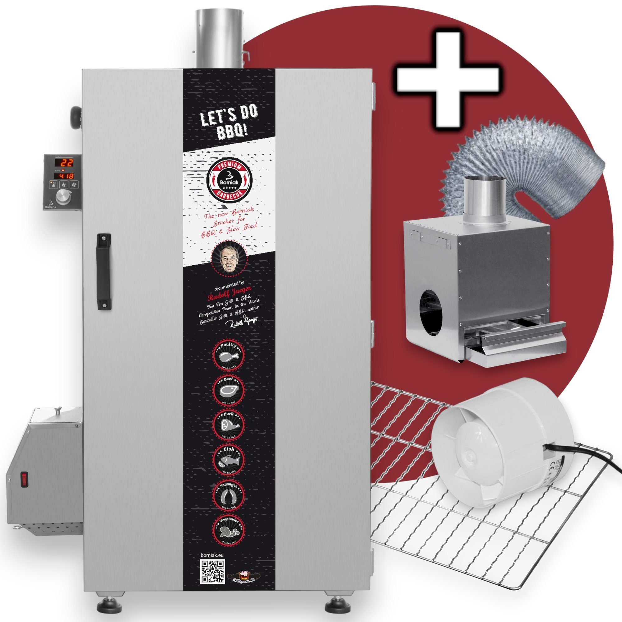 colomi Räucherofen Borniak BBDST 150 + Timer + automat. Raucherzeug., elektron. geregelt, 2015,00 W, Spar-Set