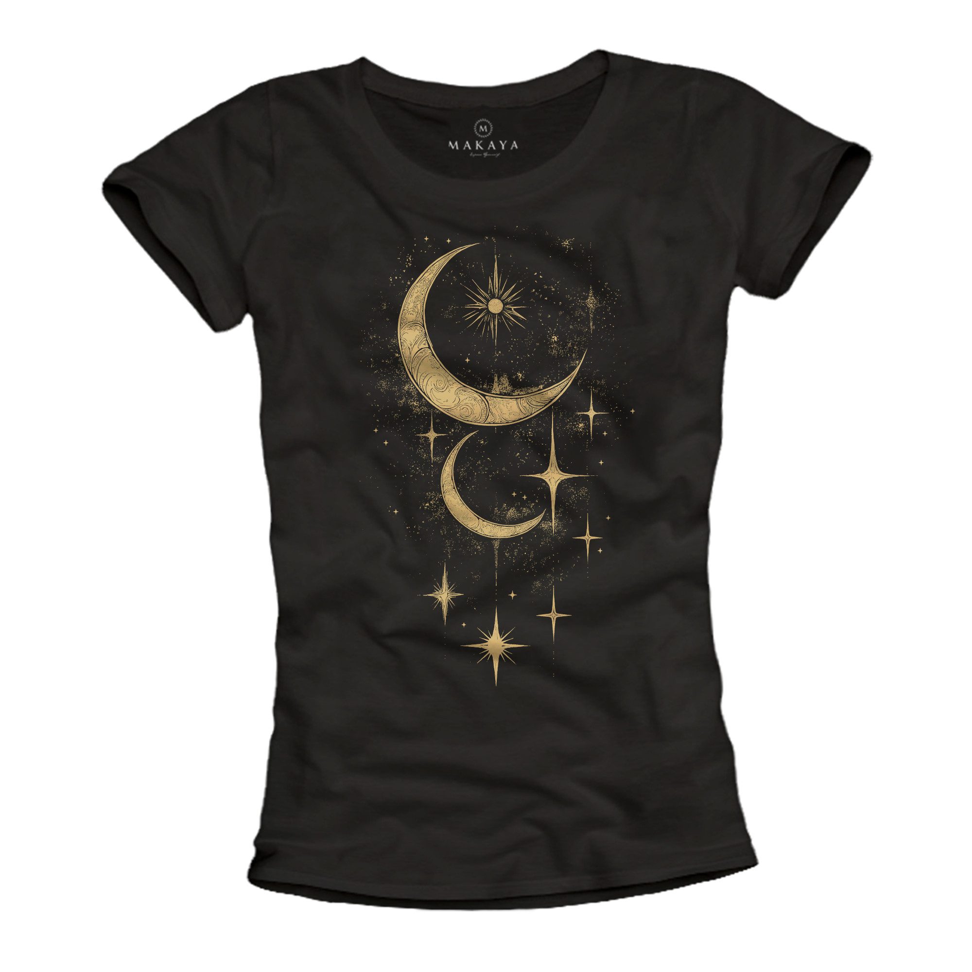 MAKAYA Print-Shirt Damen Stern Motiv Mond günstig online kaufen