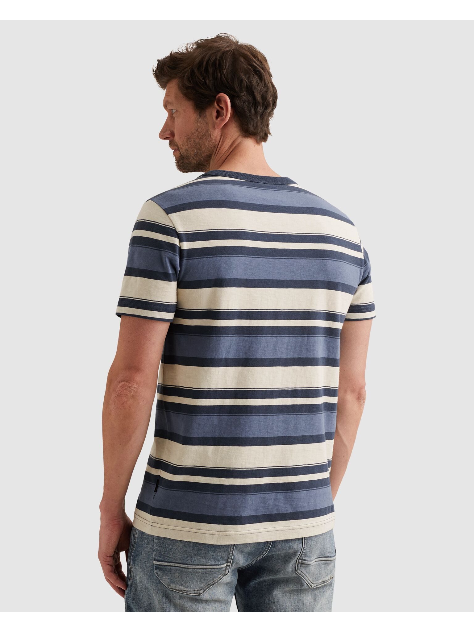 PME LEGEND T-Shirt Short sleeve r-neck slub striped jersey mit Logo Stickerei