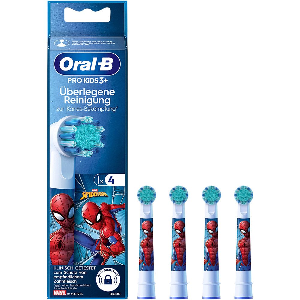 Oral-B Aufsteckbürsten Pro Kids Spiderman, 4er Pack, Kinder ab 3 Jahre - Extra Weiche Borsten