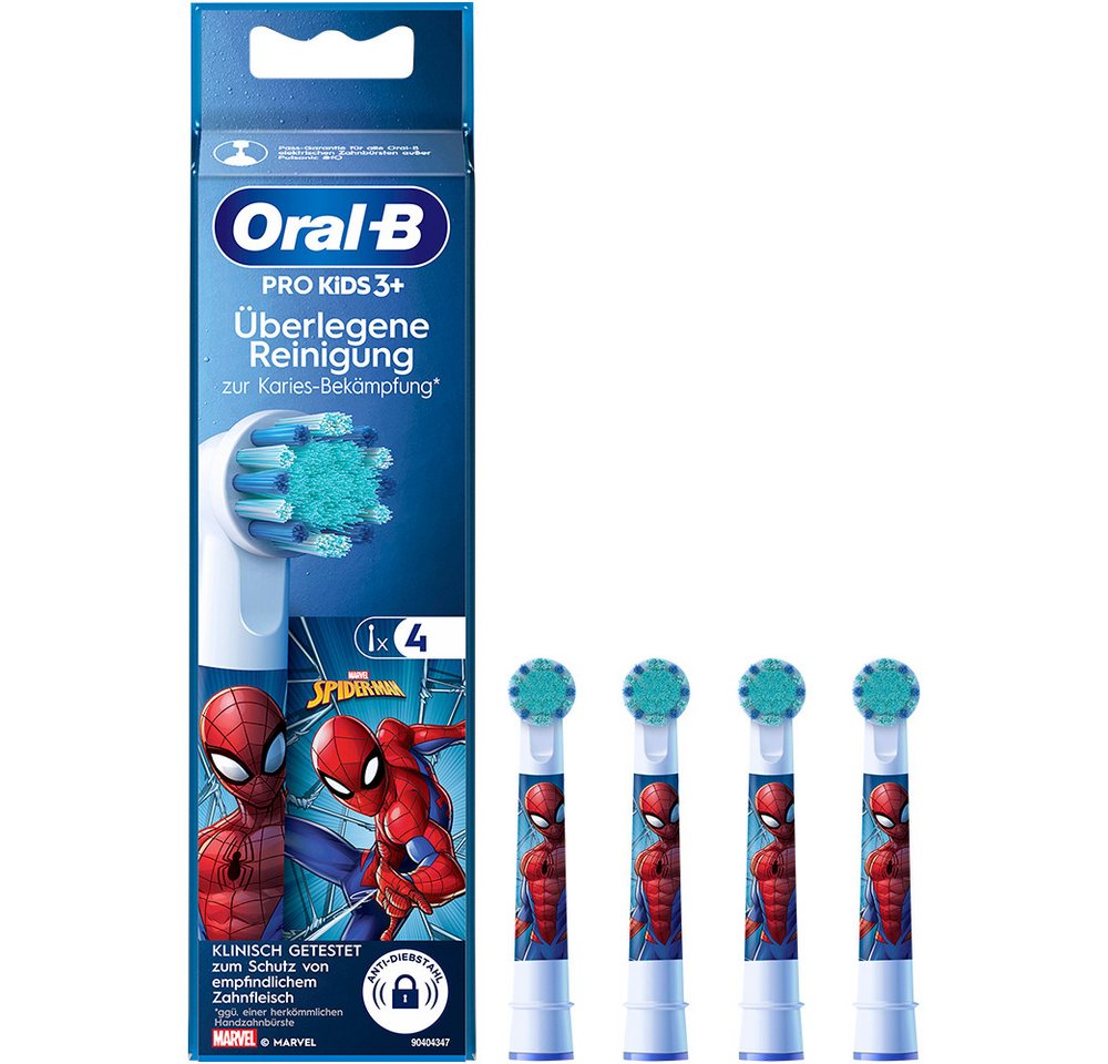 Oral-B Aufsteckbürsten Pro Kids Spiderman, 4er Pack, Kinder ab 3 Jahre - Extra Weiche Borsten