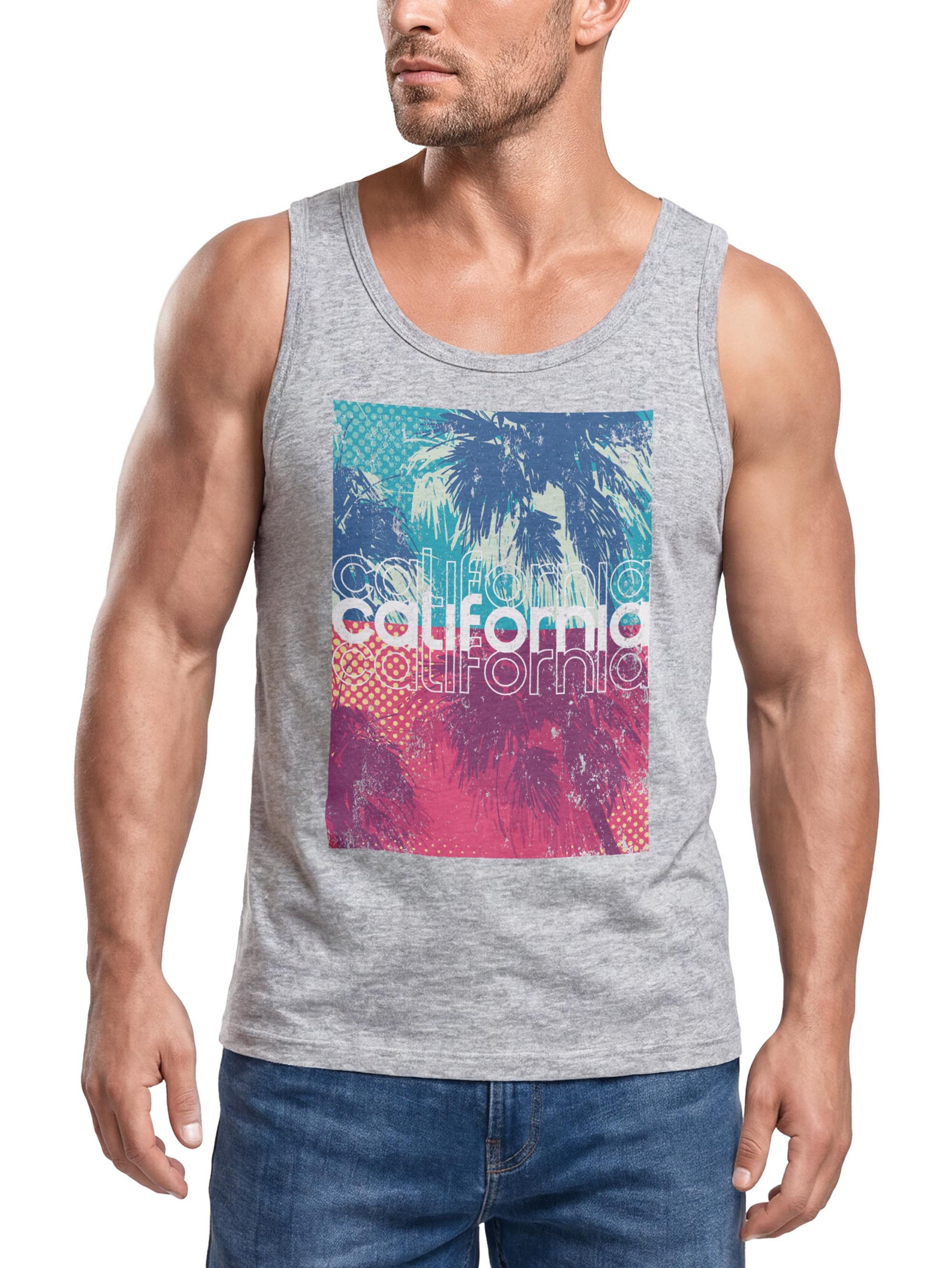 Neverless Tanktop Herren Tank-Top California Palmen Sommer Foto Print Aufdruck mit Print