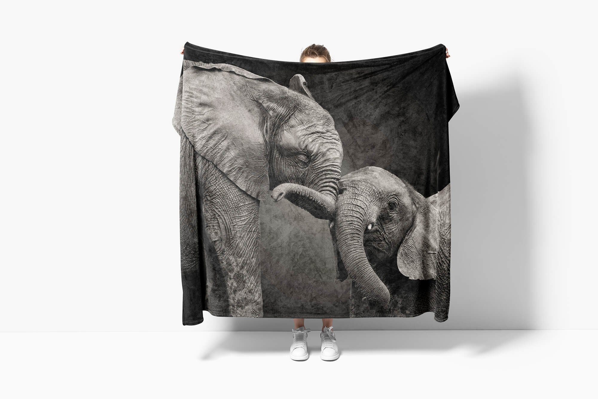 Sinus Handtuch Kuscheldecke Handtuch mit Handtücher (1-St), Elefant Baumwolle-Polyester-Mix Tiermotiv Art Strandhandtuch mit B, Mama Saunatuch