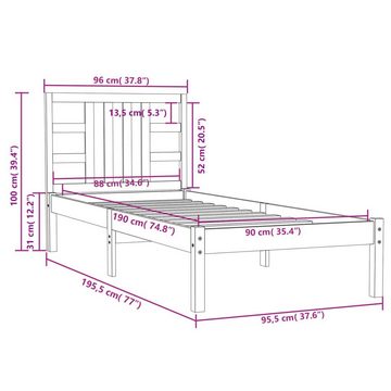 vidaXL Bett Massivholzbett 90x190 cm