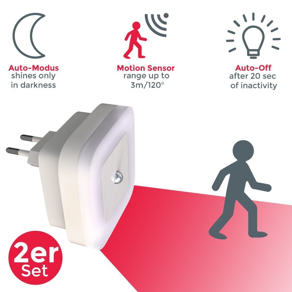B.K.Licht Wandleuchte 2er Set LED Nachtlicht Steckdosenleuchte Bewegungsmelder - BKL1133, LED fest integriert, 3000K - Warmweiß – Bild 4 von 5
